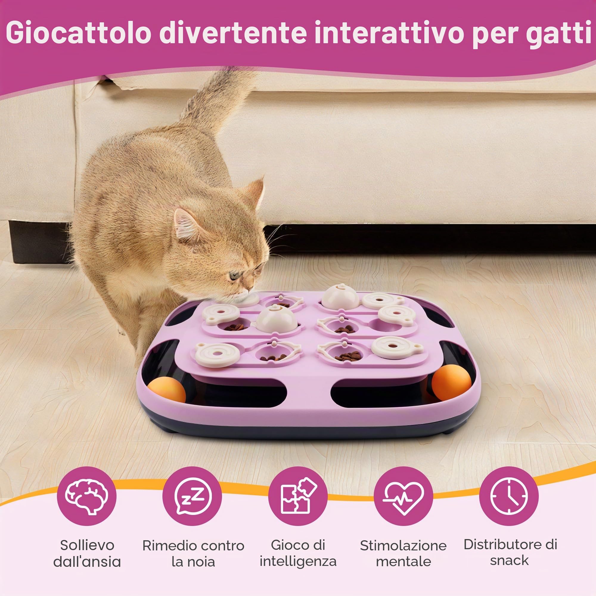 LACCEN Giochi Interattivi per Gatti, 2 in 1 Gioco per Gatto con Palla Traccia, Divertenti Giocattolo Rompicapi per Gatto, Dispenser di Crocchette per Gatti in Casa da Soli