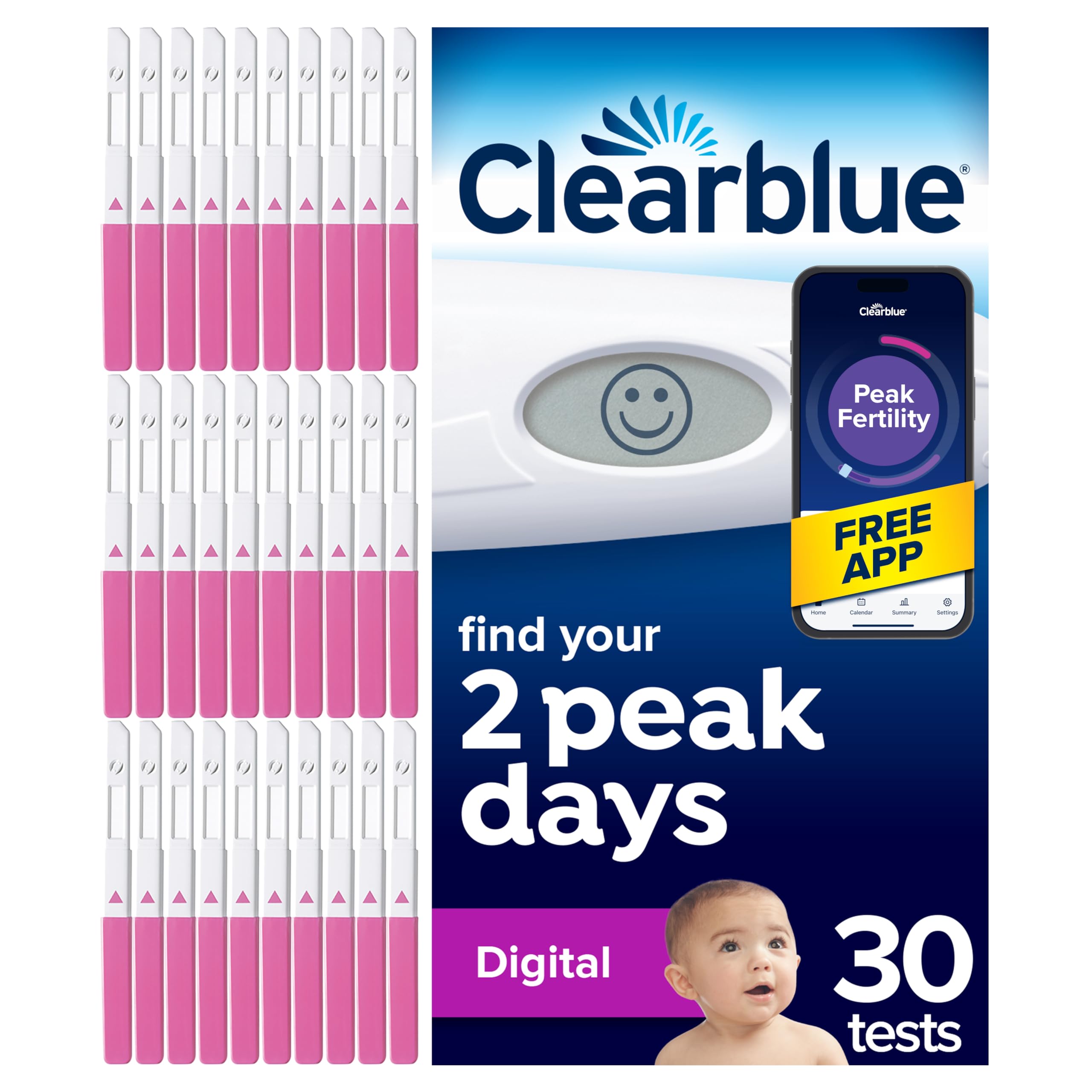 Clearblue Digital Ovulation Test - Find Your Peak 2 Days 30 Tests
