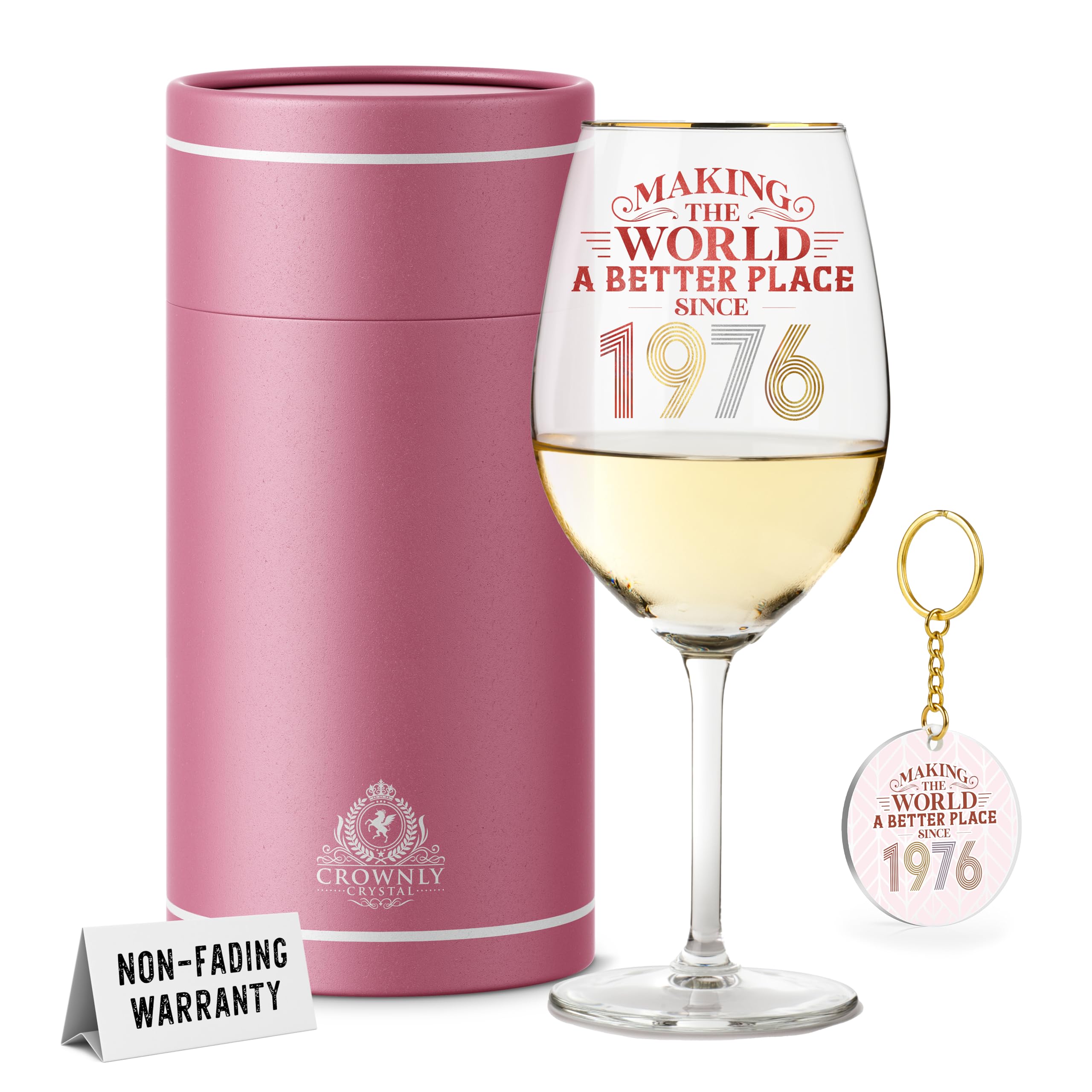 CROWNLY CRYSTAL® 1976 50th Birthday Gifts for Women Personalised Gifts Wine Glass 50th Birthday Decorations Presents for Women Unique Luxury Gift Mum Gift Set