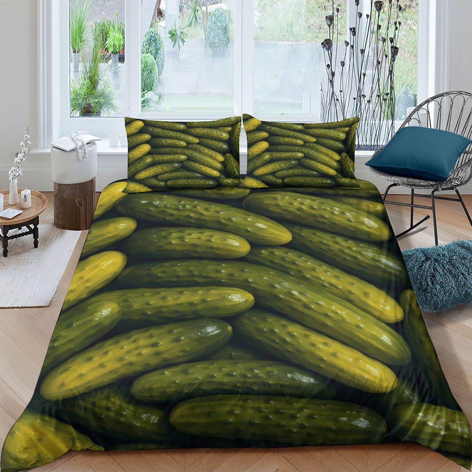 Ctjqhvkz Style-8 3D Printed Pickle Pattern Fitted Sheet Microfiber Soft Green Cucumber Bed Cover Anti-Slip For Bedroom Guest Room Decor Single（135X200cm）