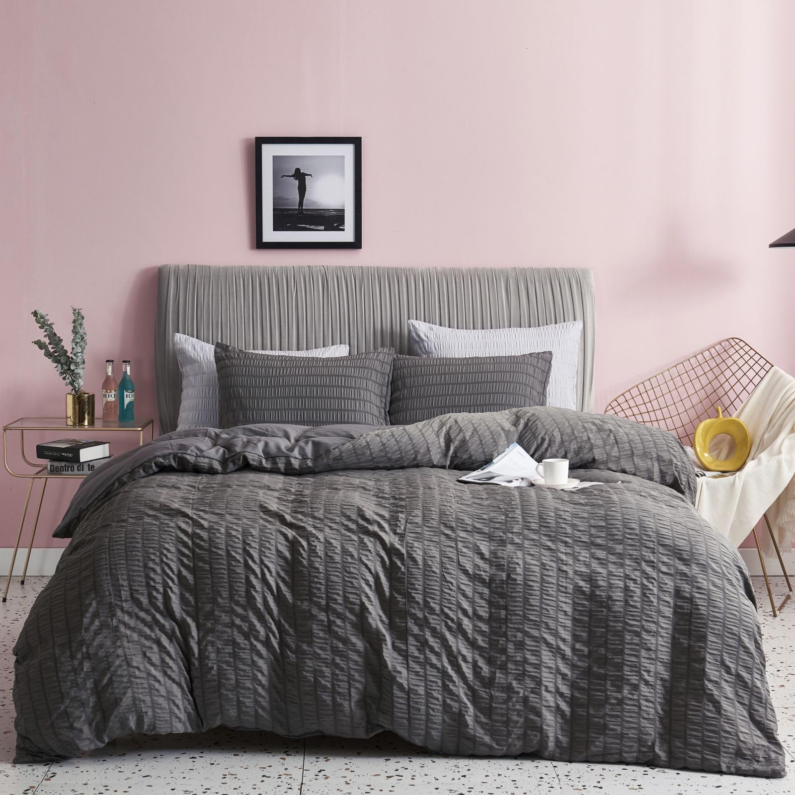 Freyamy Bettwäsche Mädchen Pintuck Plisseefalten Chic Bettwäsche-Sets Pinch Pleat Luxus Bettwaren-Sets Gebürstet Microfaser Bettbezug mit Reißverschluss und Kissenbezug 80x80cm