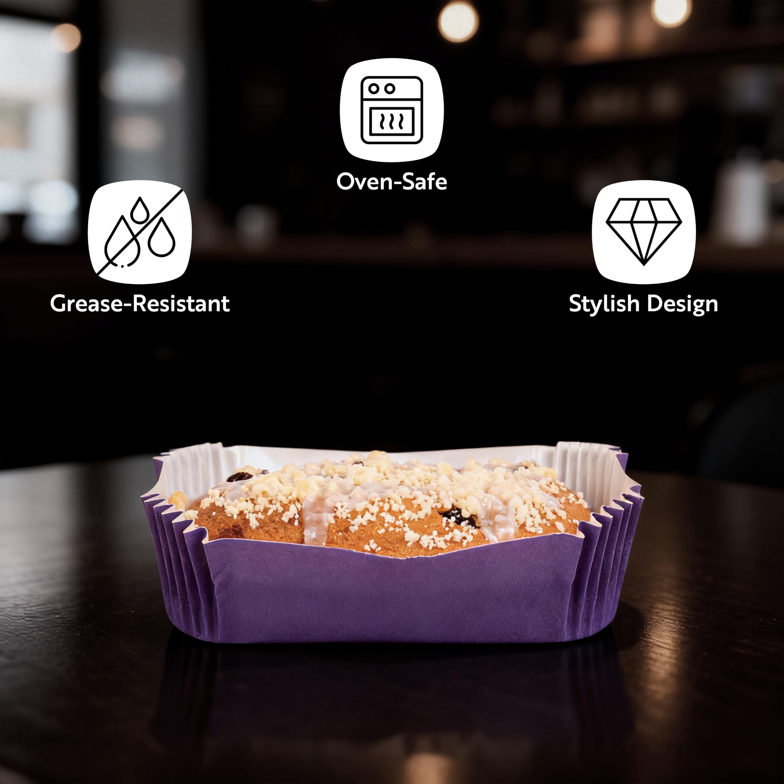 Restaurantware Panificio - Vasos para hornear de 4.5 onzas, 200 envoltorios para cupcakes estriados, listos para horno, desechables, forros desechables de papel morado, para bodas, cumpleaños y más