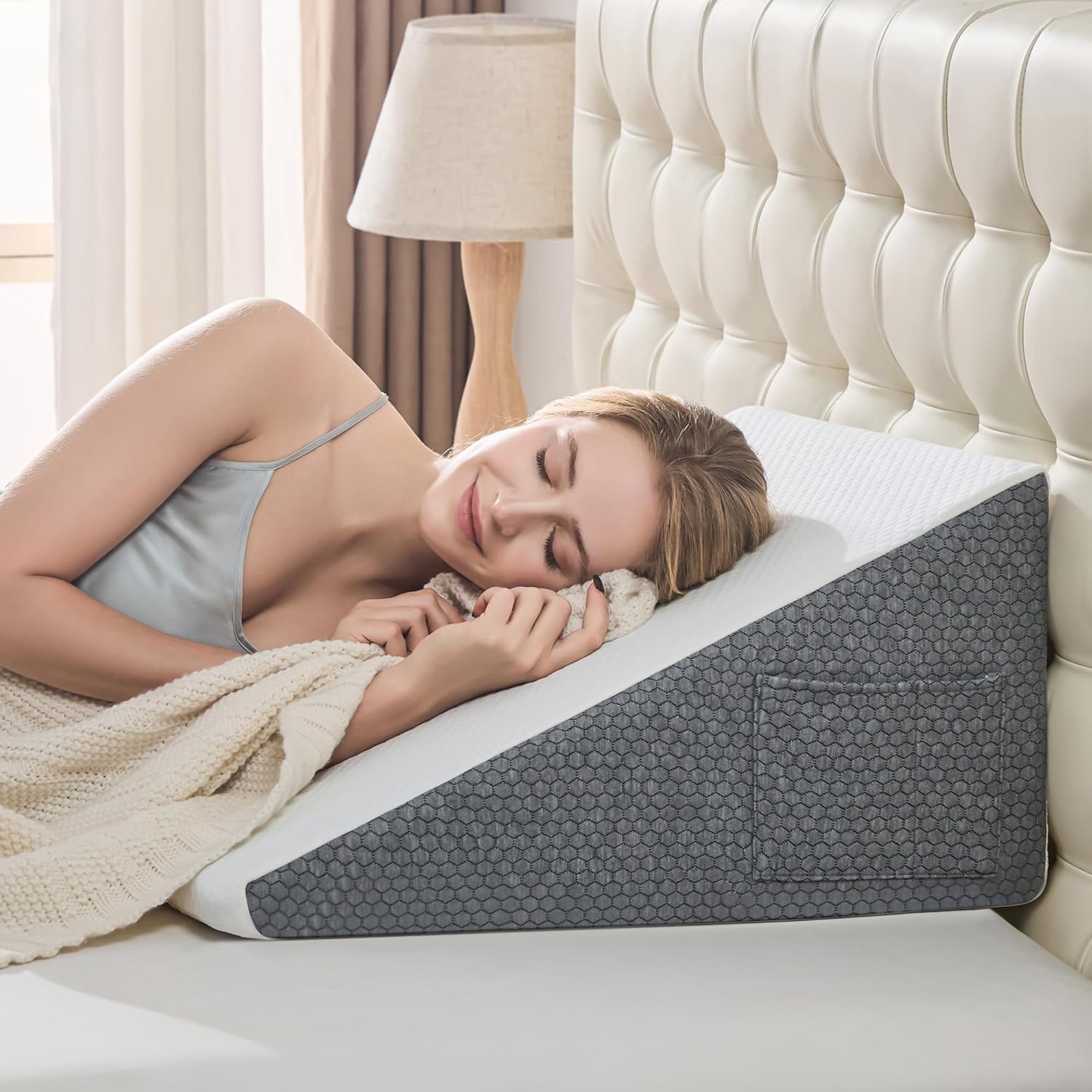 Yojoker Wedge Pillow for Sleeping - 12 Inch Bed Wedge for Headboard Triangle Pillow, Memory Foam Wedges for Acid Reflux, GERD, Snoring, Post Surgery Back Pain Relief, Leg Elevation, Washable Cover 24*24*12 inch