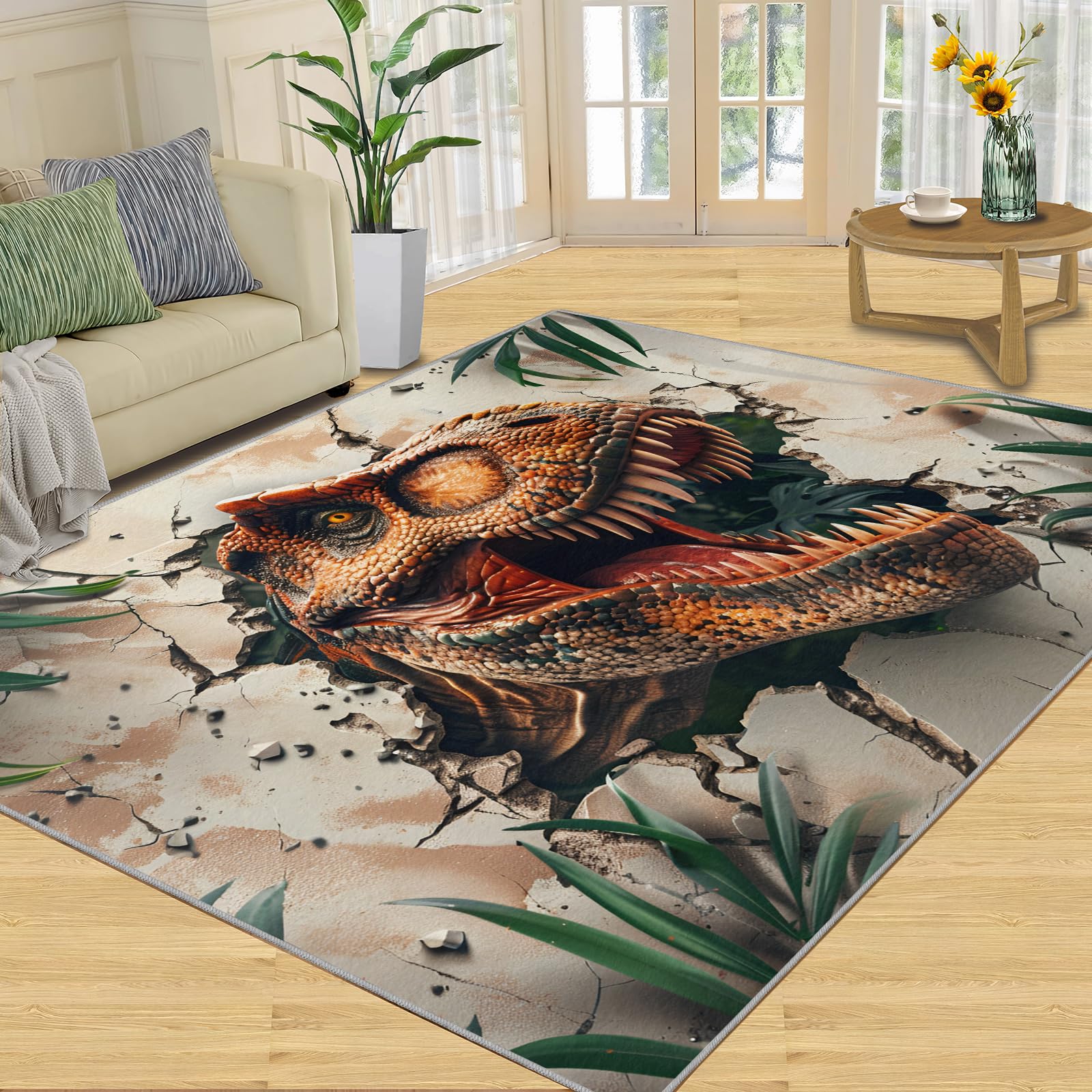 FBRUIEG Dinosaur Rug for Bedroom- Dinosaur Area Rug Dinosaur Rug for Boys Girls Room Home Decor Dinosaur Rug, Non-Slip Children's Play Mat 180x270cm