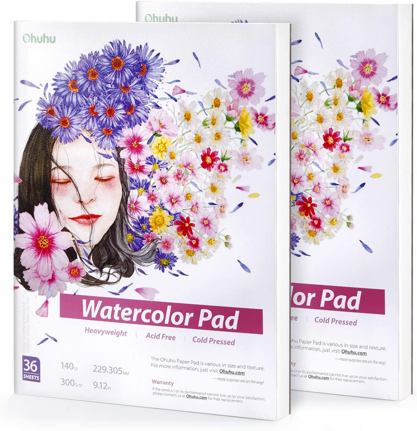 Watercolor Paper 2 Packs Ohuhu Water Color Paper 300 GSM/140 LB Drawing