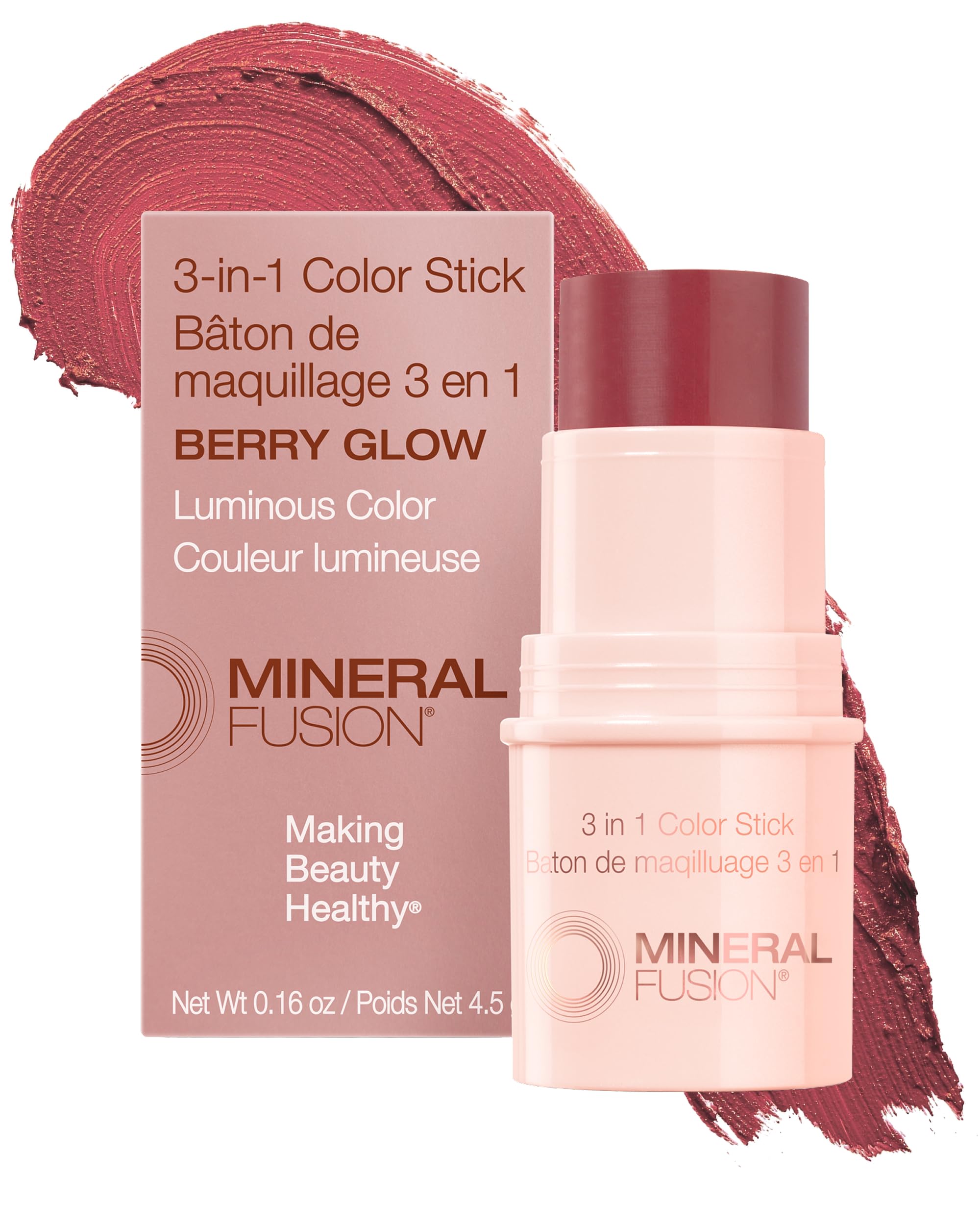 3-in-1 Color Stick - Hydrating Tinted Cream Blush for Cheeks, Lip and Eye - Natural Multi Use Makeup (Berry Glow)