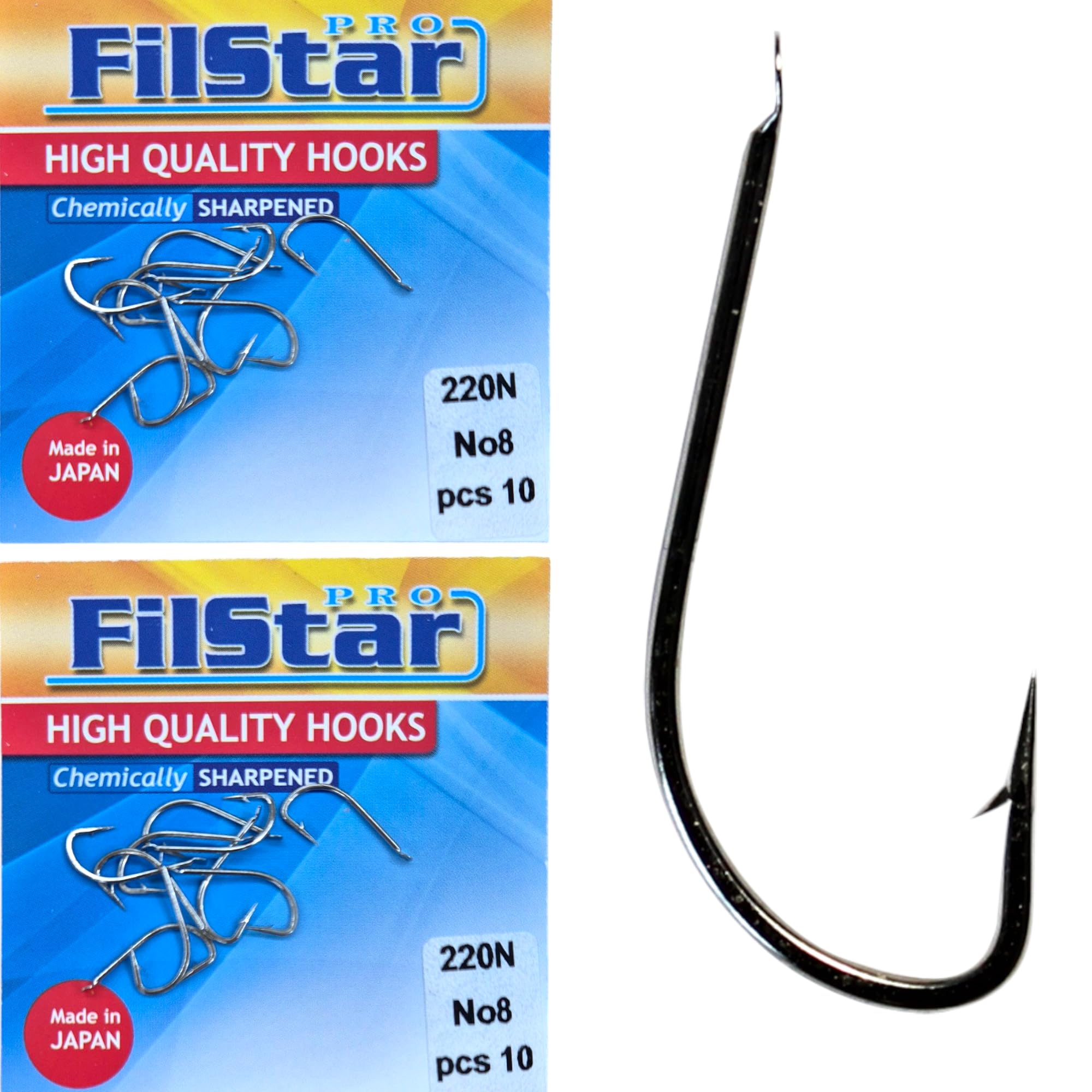 PRO FILSTAR 20 Piece Fishing Hook Set N8, Carp Fishing Hooks, Carp Fishing Accessories, Barbed Carp Hooks