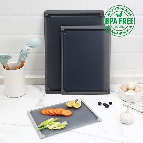 Miniatura 7 de Tablas de cortar para cocina  Juego de tablas de cortar de 3 piezas con ranuras para jugos, tablas de cortar extra grandes, tamaño jumbo, borde de