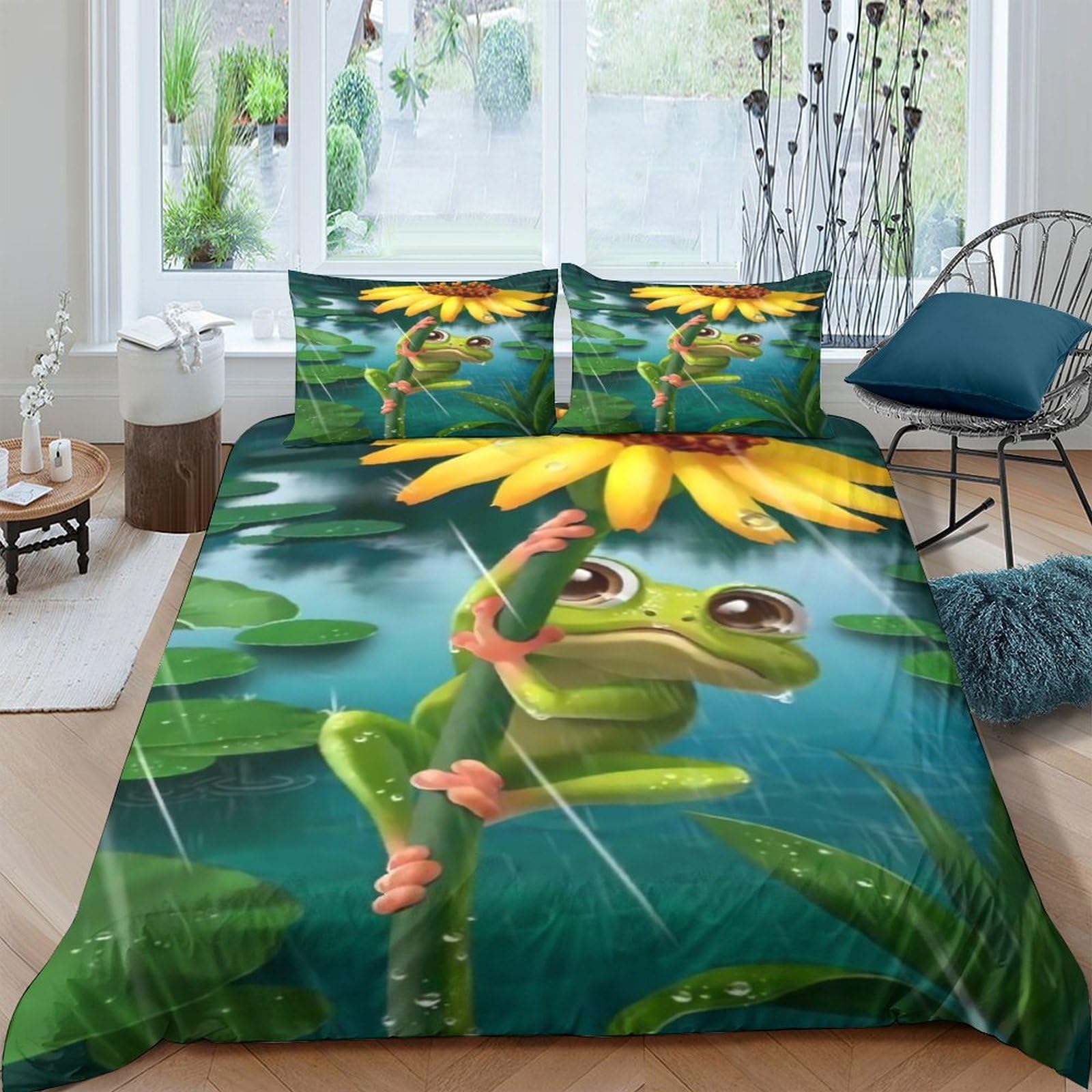 Ctjqhvkz Style-6 3D Printed Frog Pond Fitted Sheet Microfiber Non-Slip Sunflower Mattress Cover For Bedroom Dorm Easy Care Decor Single（135X200cm）