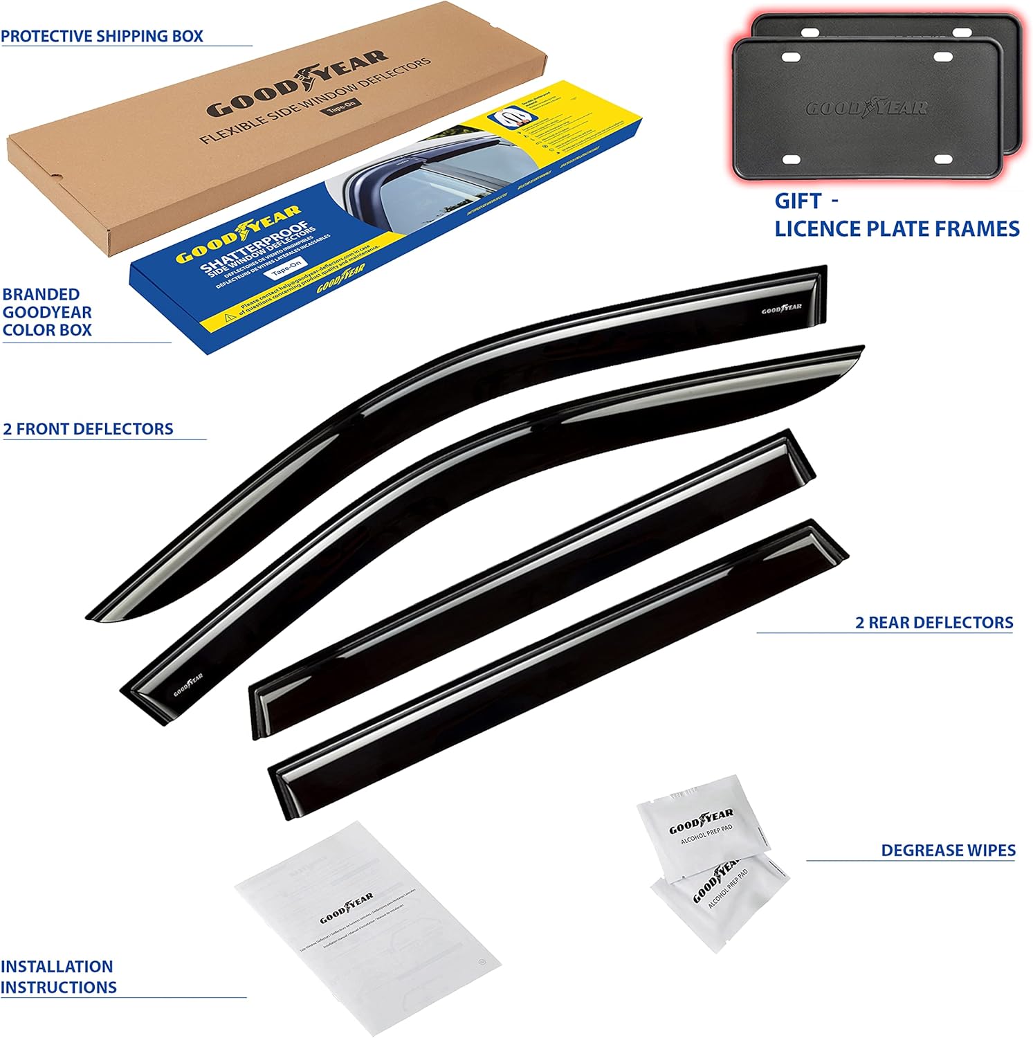 Goodyear Shatterproof Side Window Deflectors for Jeep Grand Cherokee 2011-2021, Tape-on Rain Guards, Window Visors for Cars, Vent Deflector, Vent Visor, Car Accessories, 4 pcs. - GY008845
