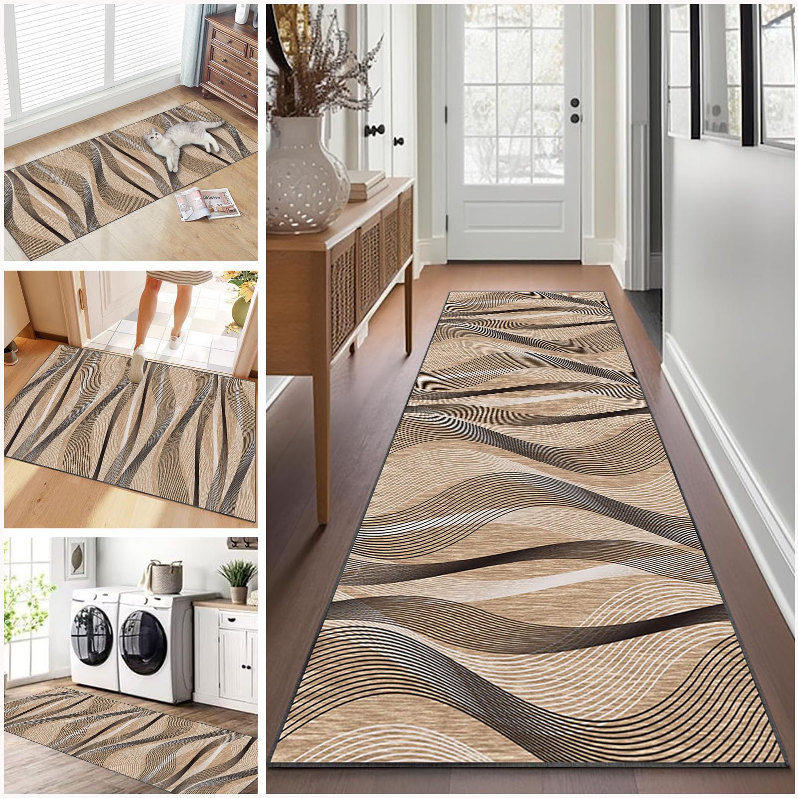 Carpet Runners for Hallways Non Slip Long 60 x 220 cm Washable Runner Rugs Kitchen Runner Absorbent Door Mats Hallway Hall Runners Narrow Rugs for Entrance Bedroom Hallways Living Room Kitchen