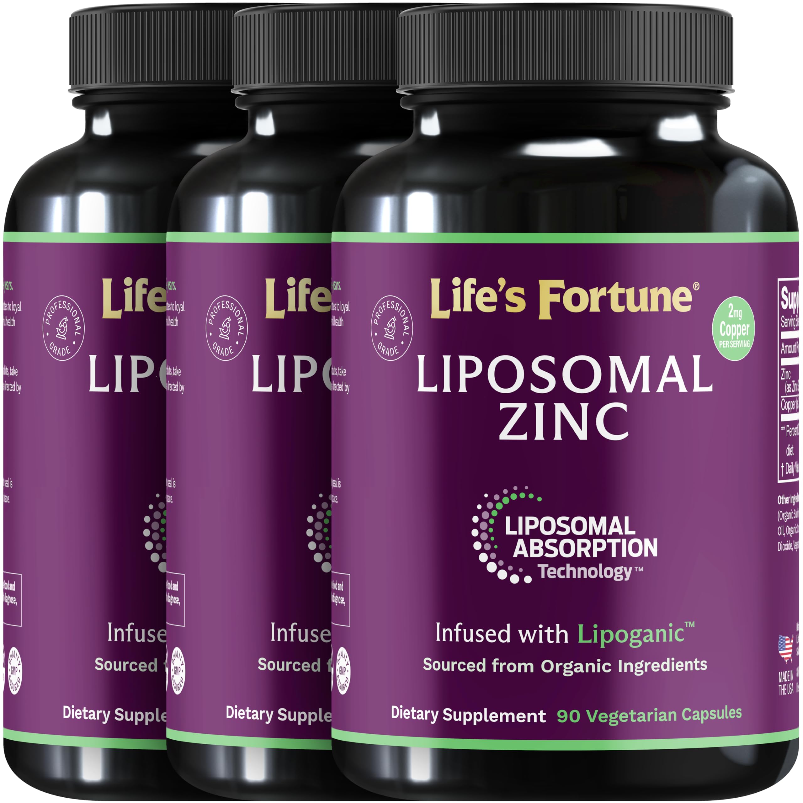 Liposomal Pure Zinc Picolinate Supplement with Copper, Immune Support, Metabolism, and Skin Health | High Potency, for Adults Men & Women | Powerful Antioxidant | 90 Capsules (Pack of 3) 90 Count (Pack of 3)