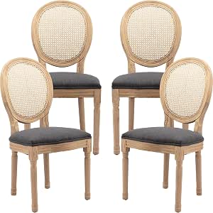 ODUSE-DAILY French Country Dining Chairs Set Of 4 - Olive Green Faux Leather Tufted Upholstered Chairs | Solid Wood Legs | Kitchen & Dining Room Seating