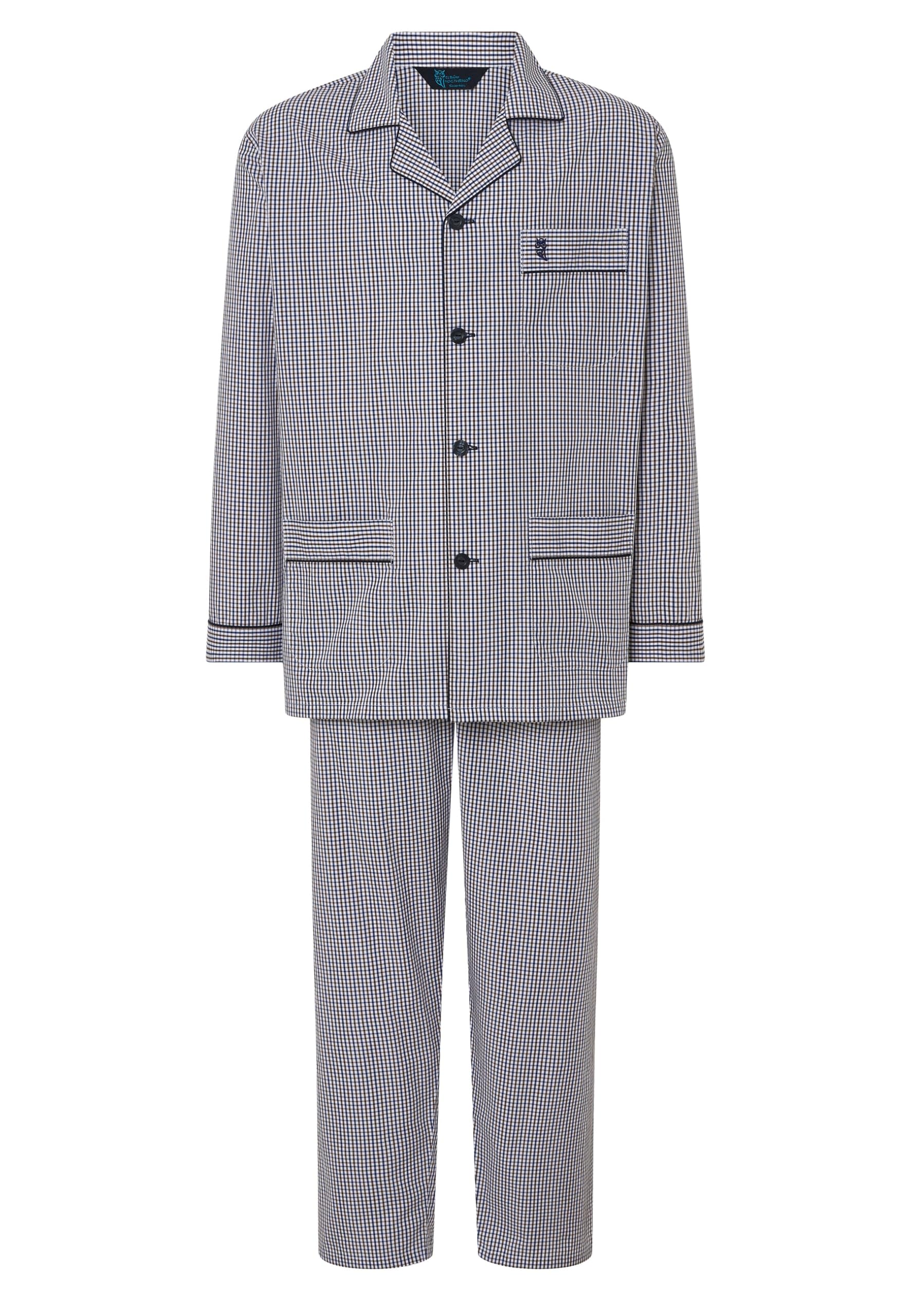 El Búho Nocturno Pigiama Uomo Lungo Cotone 100% - Popeline Set Classico Due Pezzi Giacca Maniche Lunghe Bottoni - Abbigliamento Notte Ospedale Leggero Autunno Estate Taglie Forti - Beige 2991, XXL
