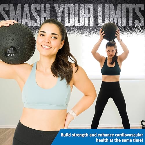 Miniatura 7 de Fitness First Slam Ball, pelota medicinal rellena de arena fácil de agarrar para ejercicio y entrenamiento, ideal para entrenamiento con pesas,