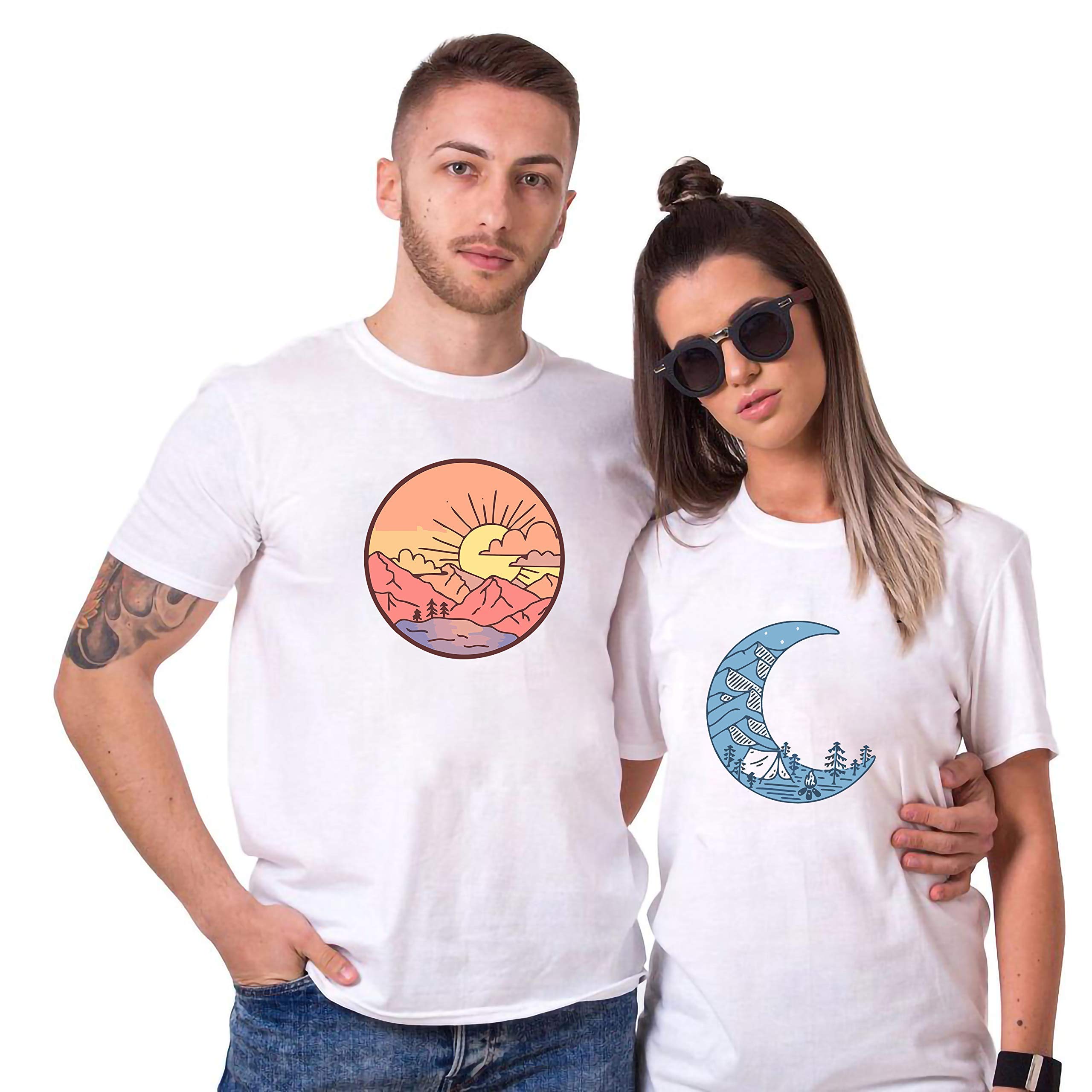 GenericVLAM Regular Fit Graphic Sun Moon Design Tshirt for Men and Women | Couple Tshirt for Couples