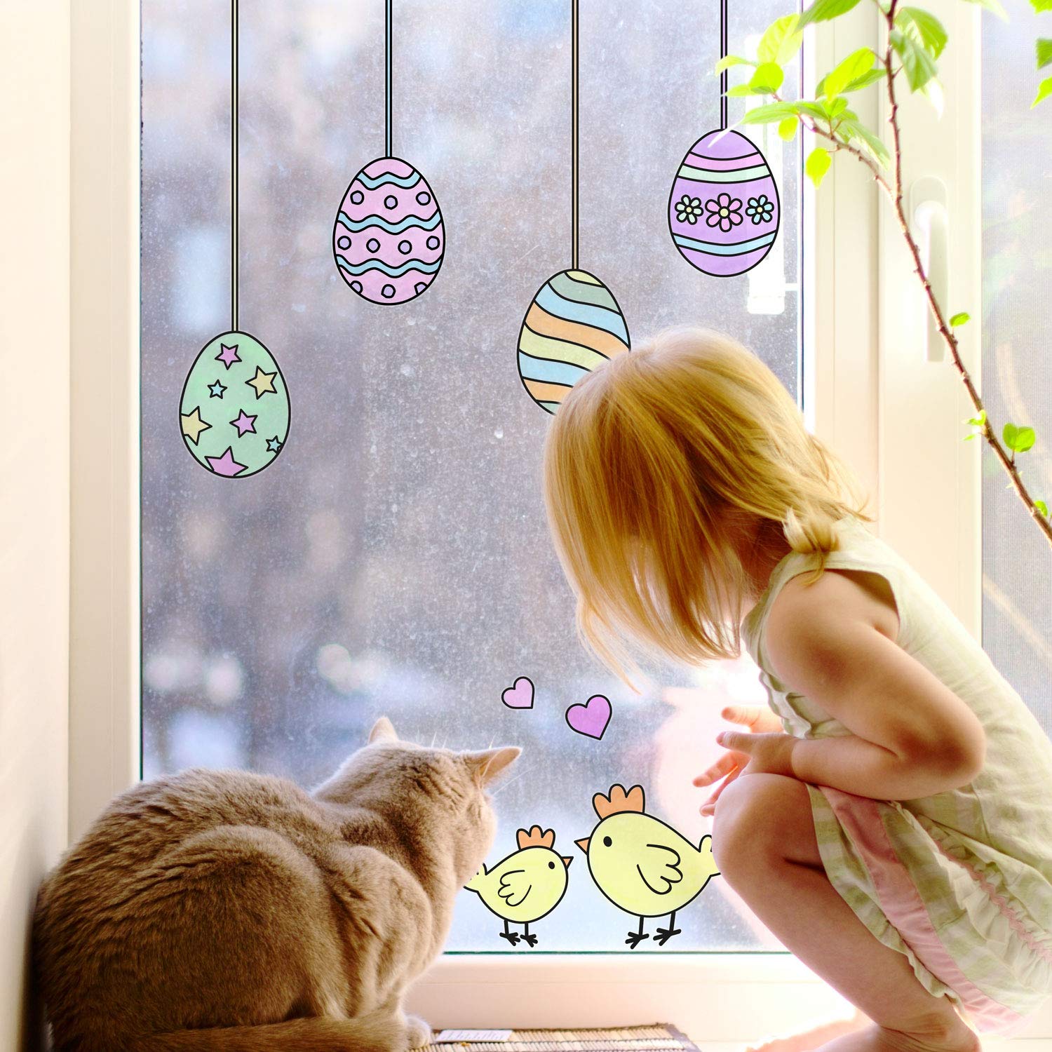 Stickerscape Colour In Easter Window Stickers (Colour In) | Easter Window Decal, Spring Window Decor, Spring Window Stickers | Easy To Apply, Cleanly Removable And Repositionable