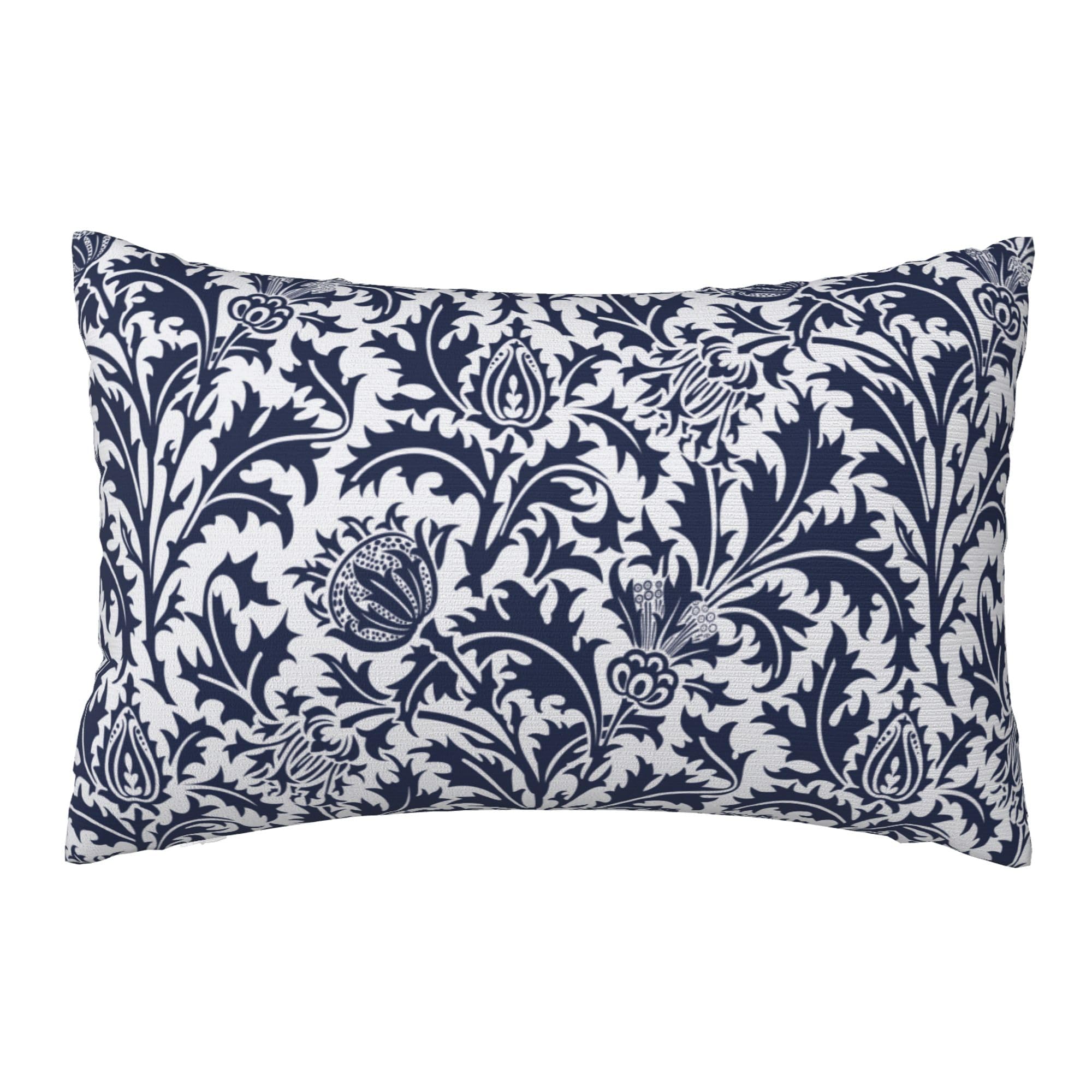 Keebik William Morris Thistle Damask Navy Blue Throw Pillow Covers Decorative Outdoor Soft Pillowcases Home Decor Living Room Cushion Case for Bed Couch Car 12x20 Inch