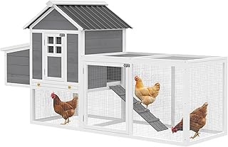 82" Wooden Chicken Coop, Large Outdoor Hen House Poultry Hutch for 2-3 Hens, Chicken House with Nesting Box, Pull-on Tray, Waterproof Roof, Ramp and Roosting Bars for Backyard, Gray