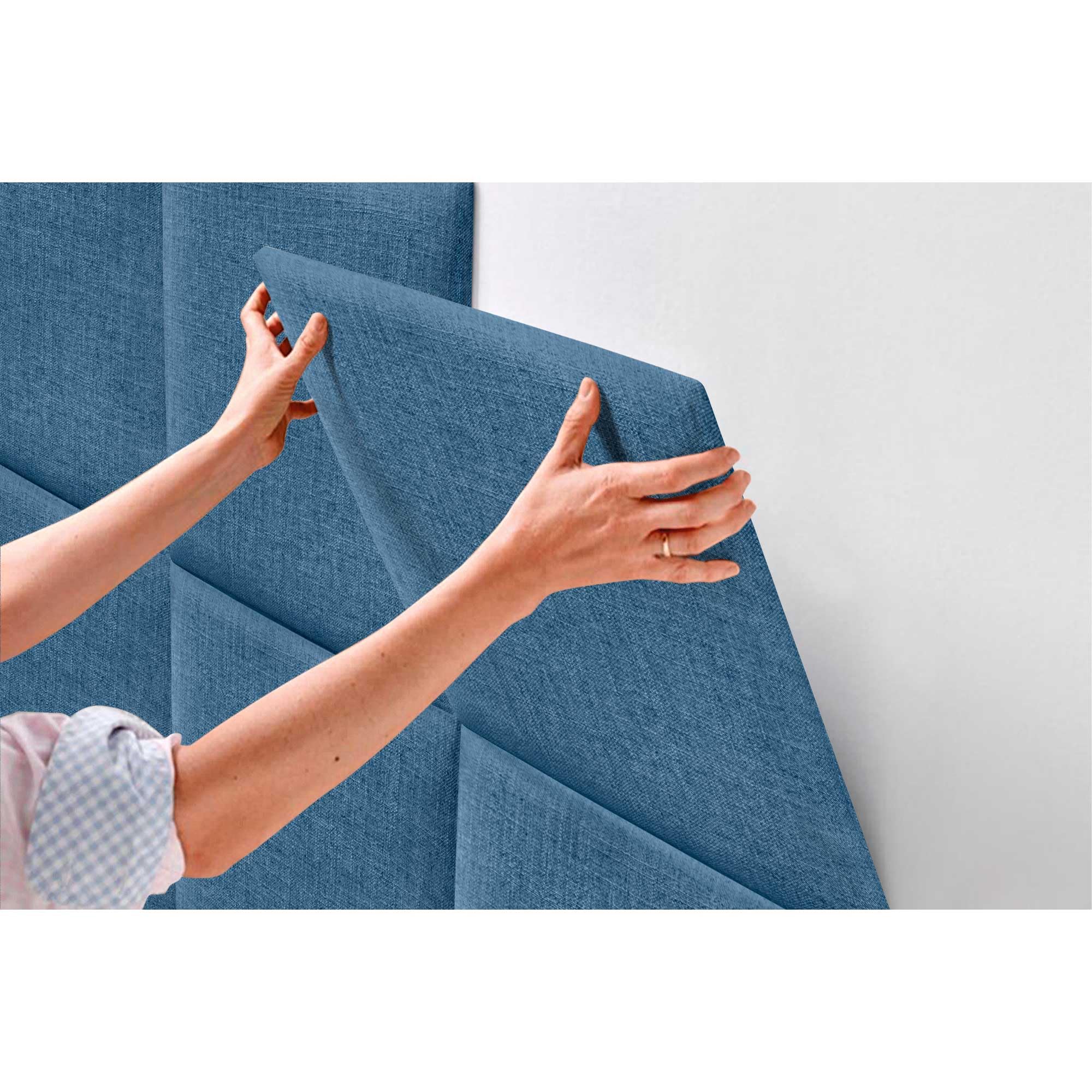 DHOME Tête de Lit Tapissée Composée de Danneaux Adhésifs Interchangeables en Lin Naturel pour Lit de Luxe Chambre Matelassée (Bleu Marine, 90cm)