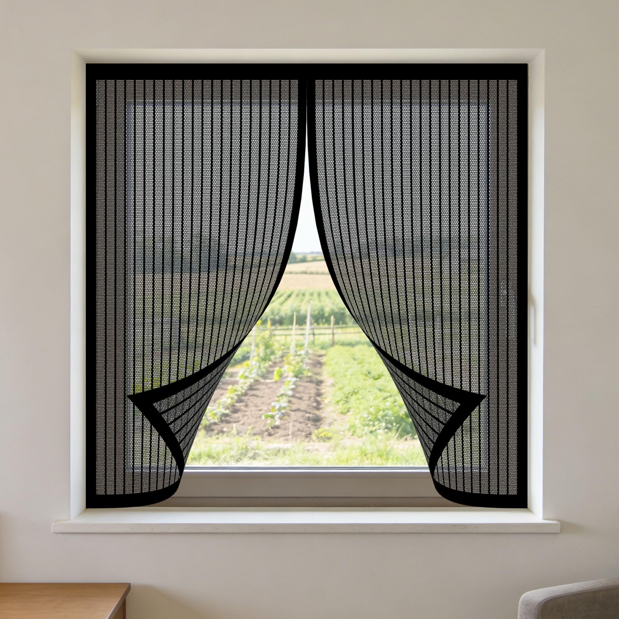 Magnetic Net Window 170 x 155 cm Keep Fly Mosquito Out Fly Door Screen Mesh with Powerful Magnets with Installation Accessories for Windows Doors and Patio Screens, Black