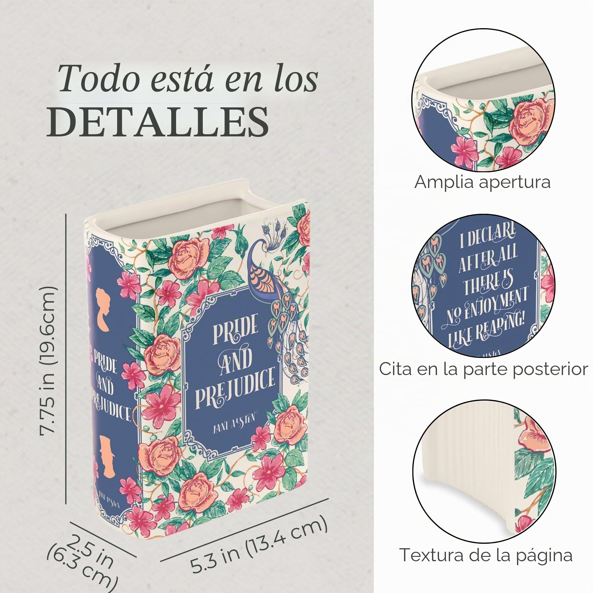 Steel Mill & Co - Jarrón Decorativo en Forma de Libro, jarrones de cerámica para decoración del hogar, Bonita decoración de estantería, jarrón único para los Amantes de los Libros (Grande, Orgullo y