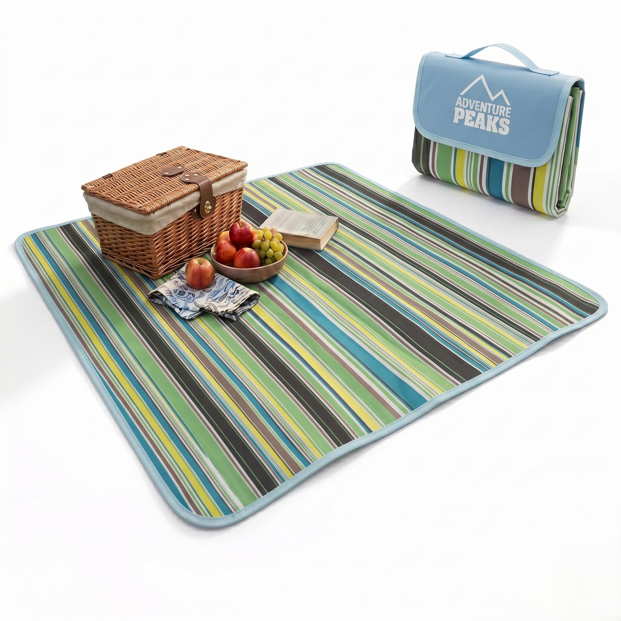 ADVENTURE PEAKS Picnic Blanket 200x200cm – Foldable Picnic Mat with PVC Water Resistant Backing - Portable Beach Blanket, Outdoor Picnic Rug for Camping, Garden & Travel