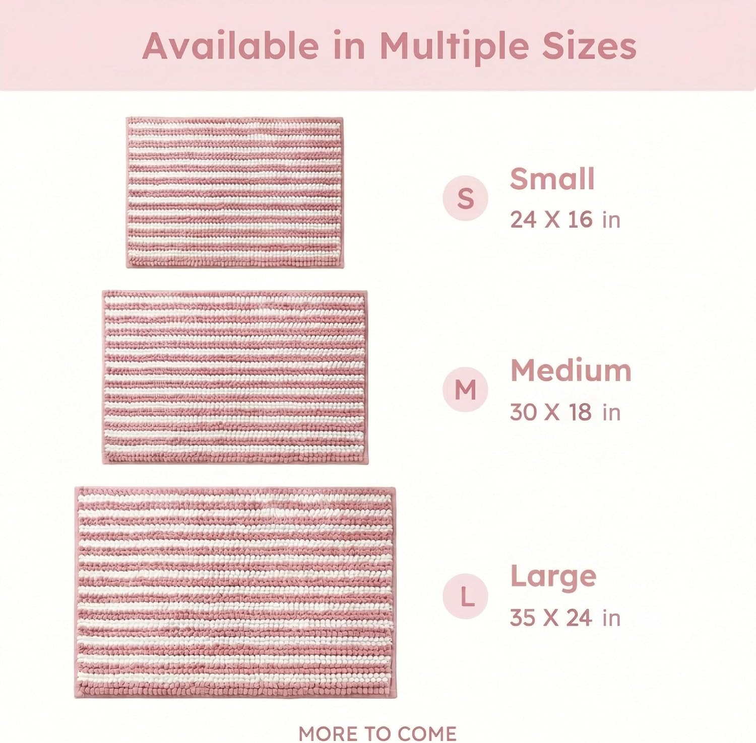 Chenille Bathroom Rug Non Slip Washable, Absorbent Bath Mat with Quick Dry Surface and Durable Hot Melt Adhesive Backing for Floor, Tub, Shower, Sink, Medium (18" x 30"), Pink and White Pinstripe