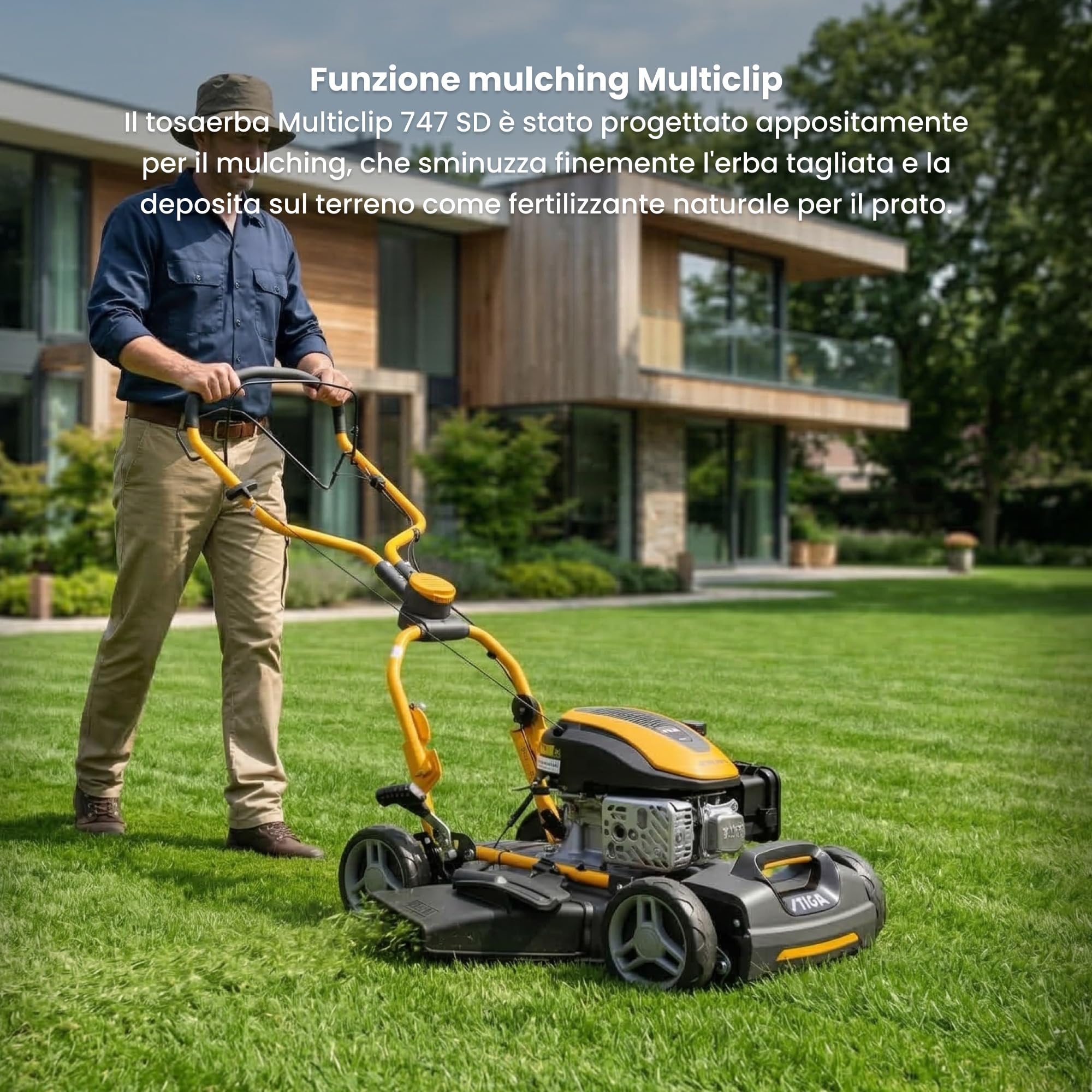 STIGA Multiclip 747 SD Tagliaerba a Scoppio, 139 cc, 45 cm – Mulching Integrato, Regol. 5 Posizioni – Prati fino a 1.500 m²