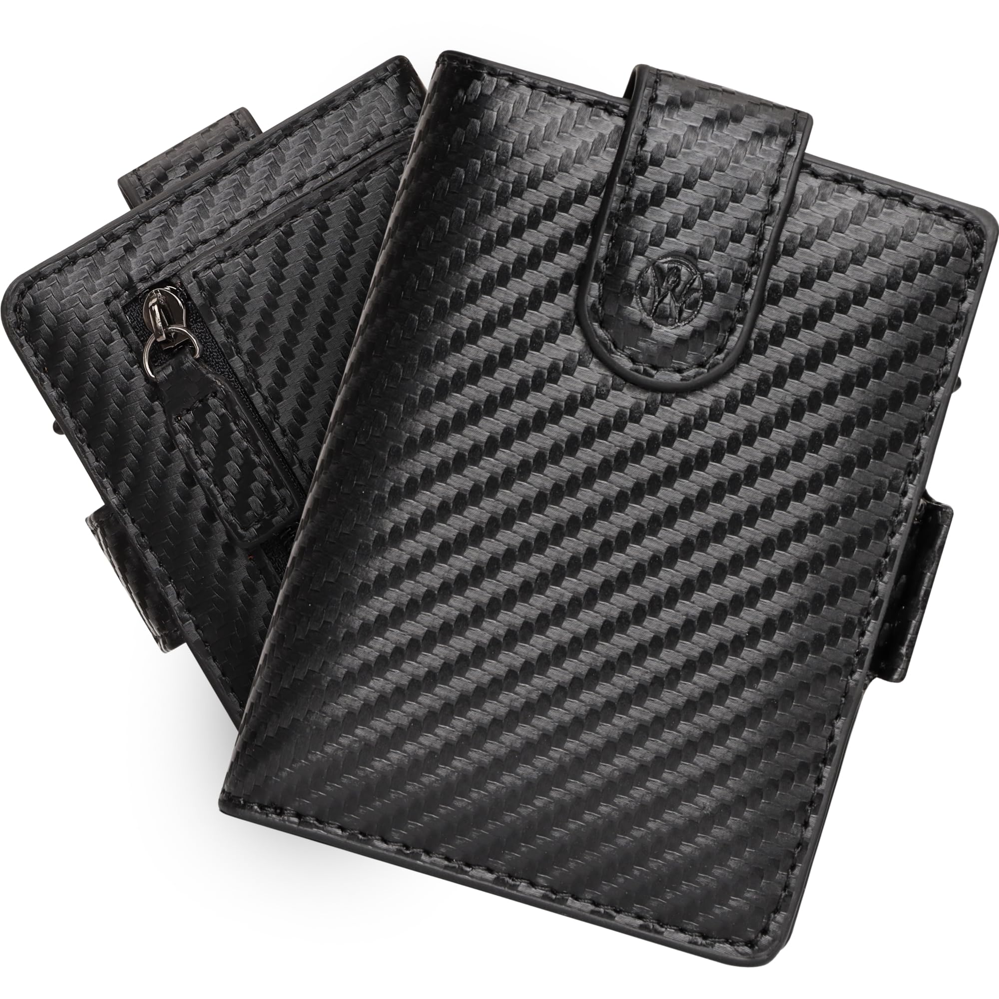 WillFire® MagFlap | Geldbörse Herren | Extra Schlüsselanhänger | Leder Kartenetui für 10-12 Karten | RFID geschützt | Einzigartiger Magnetverschluss | Inkl. Geschenkverpackung (Carbon)