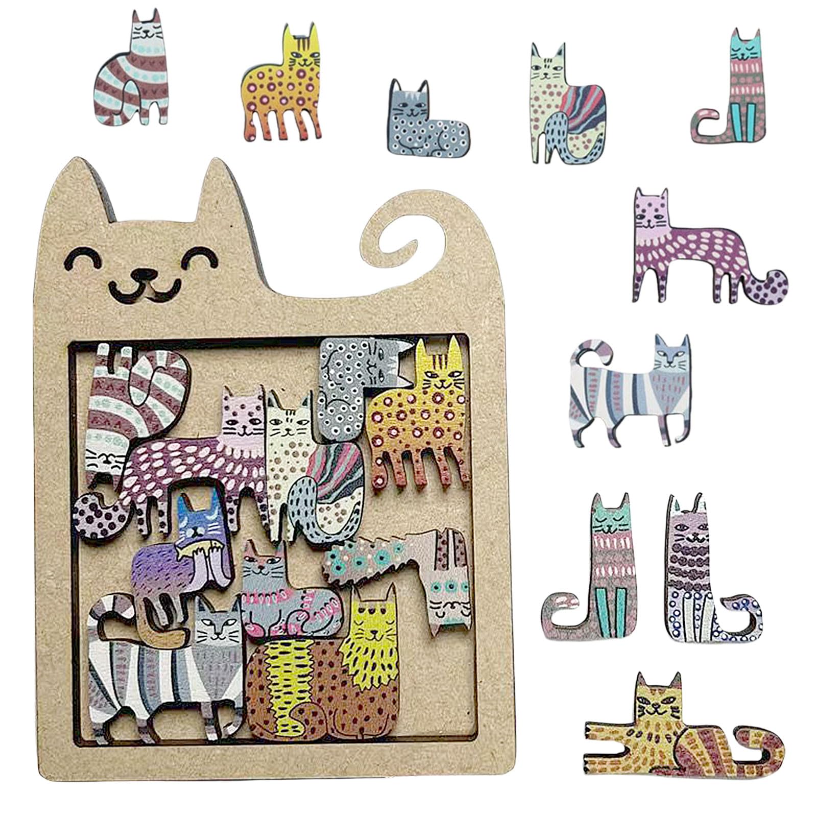 1 Set Cats Wooden Puzzle, Cat Stacking Game, Super Challenging Kitten Puzzles Wooden Jigsaws Cats Gifts For Women, Kitten Ornament Wood Puzzles Crazy Cat Lady Gifts Cool Stuff Desk Games