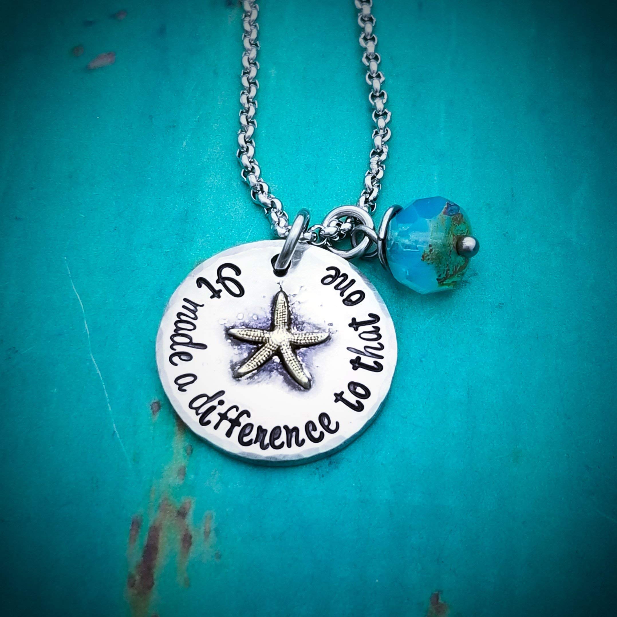 Hand stamped pewter necklace by Poetic Posies -It made a difference to that one- hand stamped jewelry pendant charm, teachers gift, starfish poem
