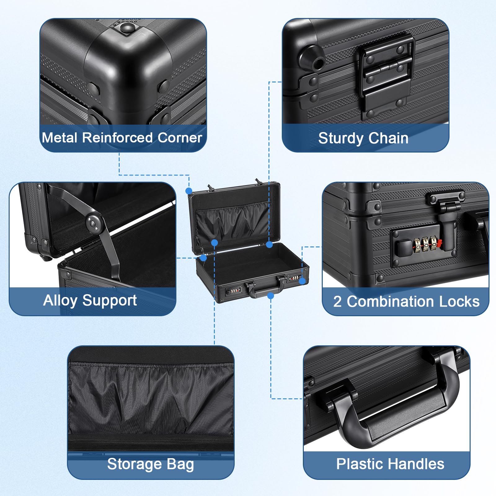 Mallette en aluminium avec serrure à combinaison A4 - Mallette à documents verrouillable - Petite valise en aluminium étanche - Mallette portable - Valise d'affaires pour les voyages