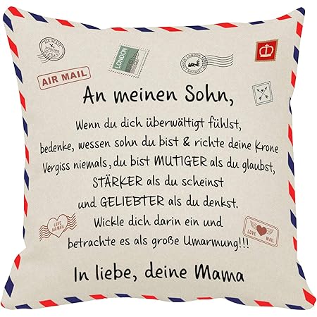 Farbwuselei Kissen Mit Spruch Fur Meinen Sohn In Liebe Mama Blau Kissenhulle Inlay Kissenbezug Geschenk Eltern Amazon De Kuche Haushalt Wohnen