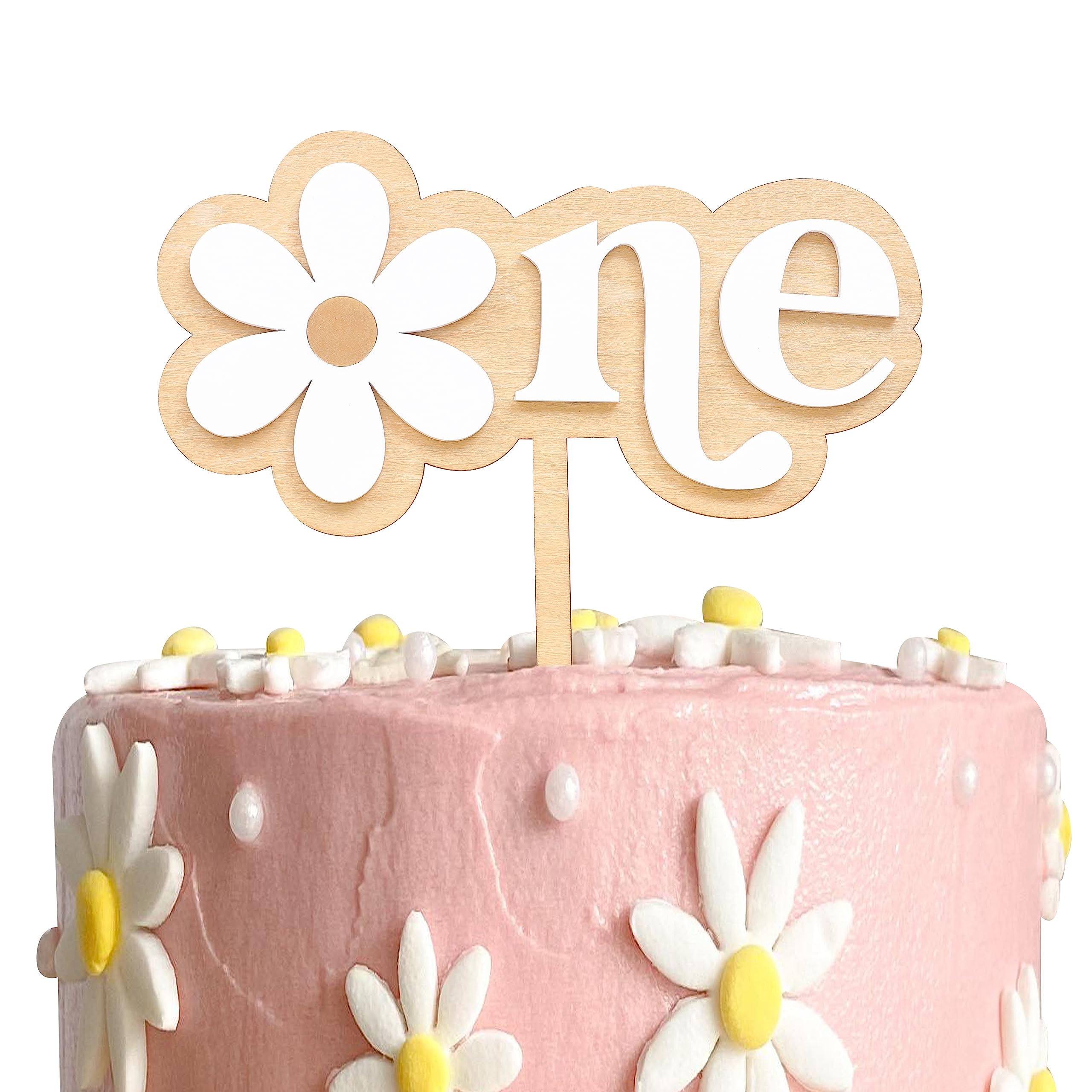 Wooden Daisy Cake Topper For 1st Birthday - First Birthday Cake Decoration, Retro Groovy Boho Daisy, Daisy Birthday Party Decor, Best Flower Cake Topper For Baby(Daisy One Cake Topper)