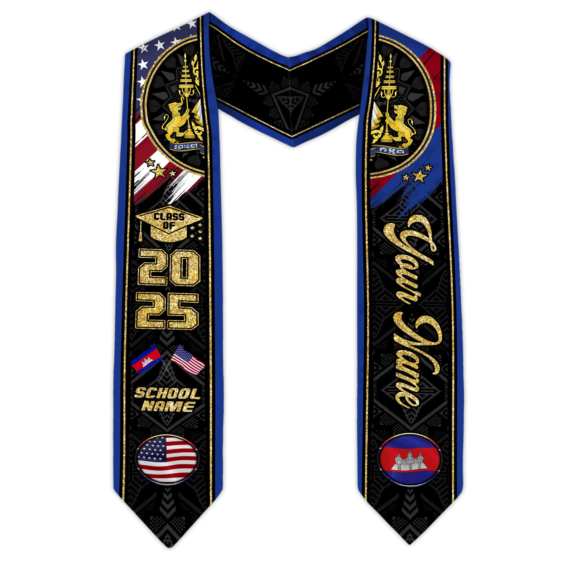 MonkeyVan Personalized Cambodian Graduation Sash, Custom Cambodian Graduation Stole, Cambodia Stoles Class Of 2025 Cd6