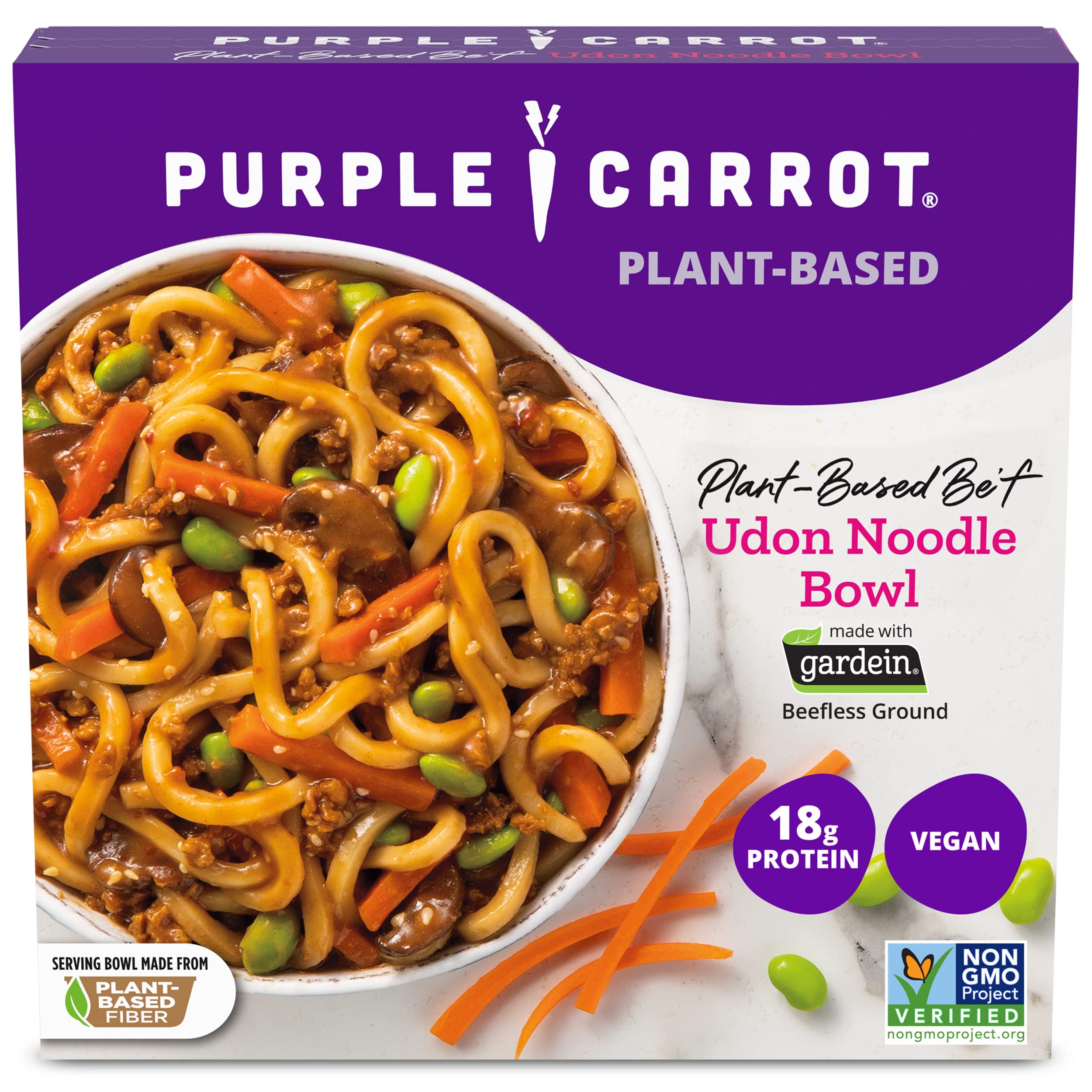 Purple Carrot Plant Based Be'f Udon Non-GMO Noodle Bowl, Vegan Frozen Meal, 18g Protein, 10.75 oz.