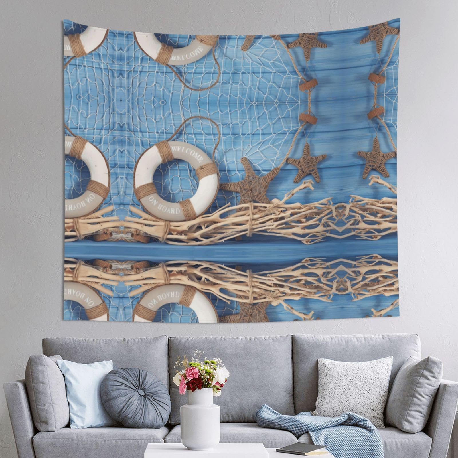 HLSBSSL 60x51in Seashell Starfish Printed Tapestry Tablecloth for Dormitory and Picnic Rooms - Multifunctional Fabric Hanging