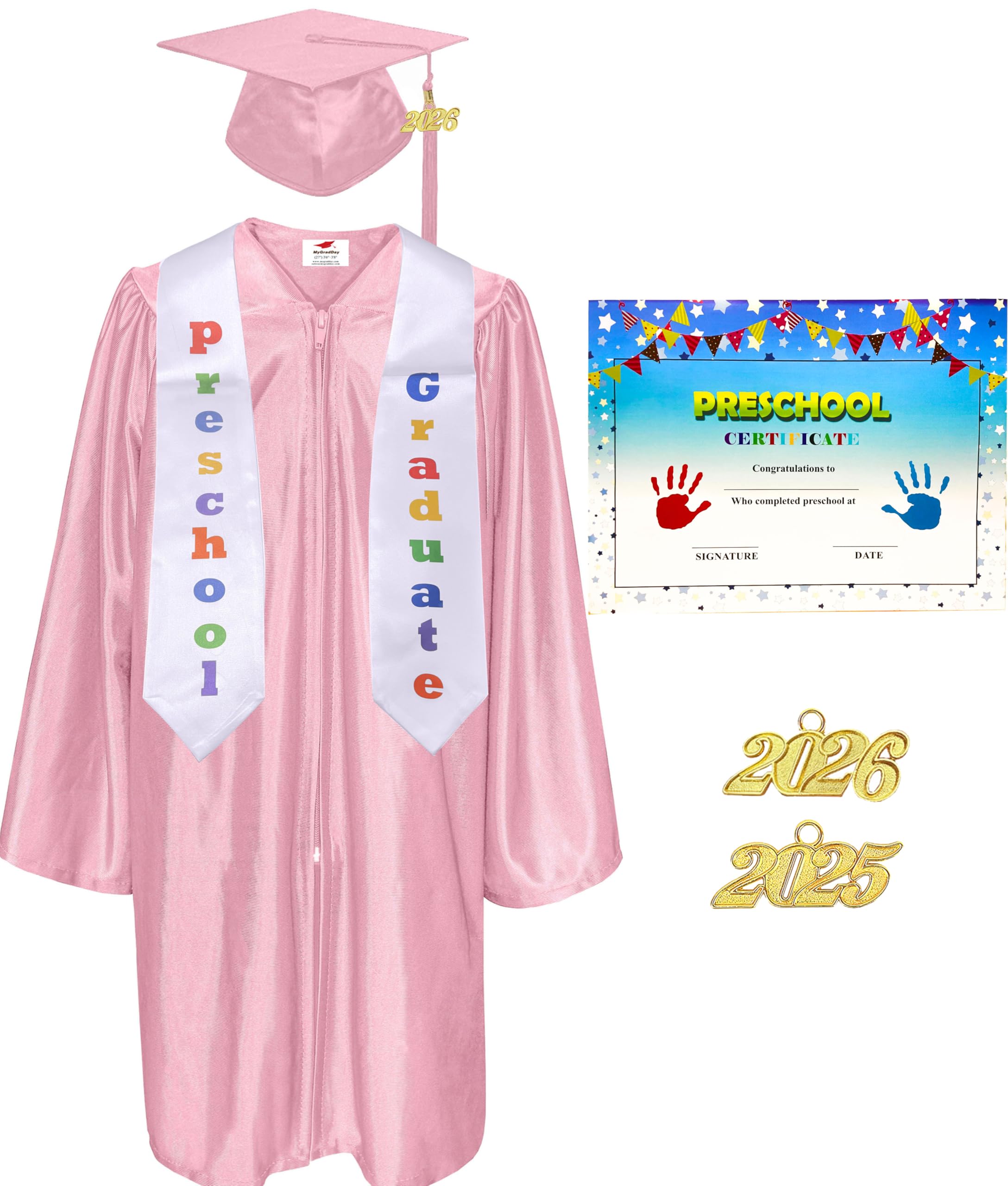 MyGradDay Shiny Kindergarten & Preschool Graduation Gown Cap Tassel 2026 Charm