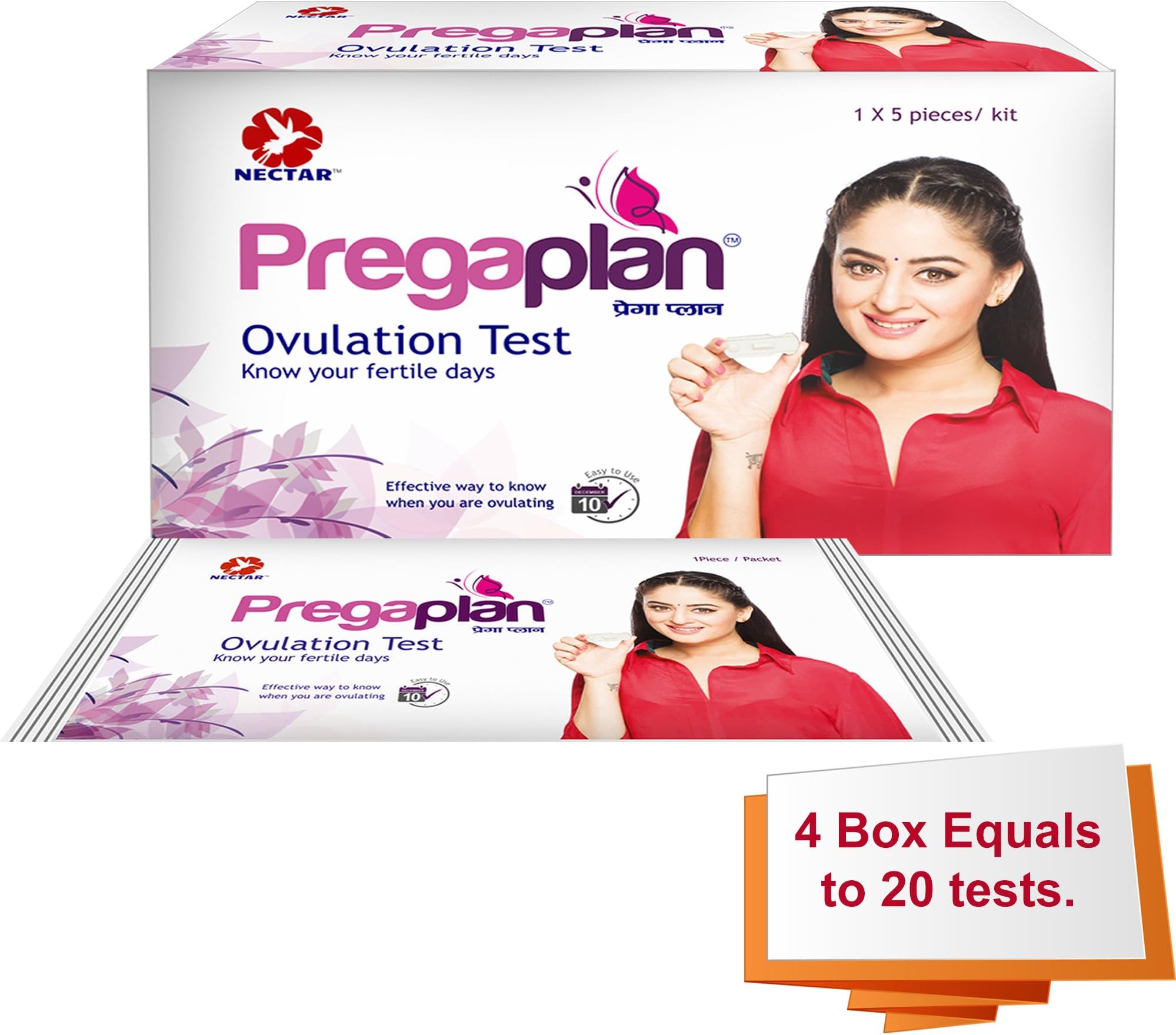Neclife Pregaplan One Step Ovulation (Fertility) Test Kits - 4 Boxes (20 Ovulation Tests)