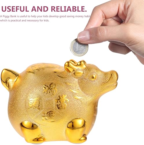 Miniatura 2 de Unomor Alcancía de dragón dorado 2024, banco de dinero chino del zodiaco animal, figura de dragón de cerámica, caja de ahorro de dinero, adorno de