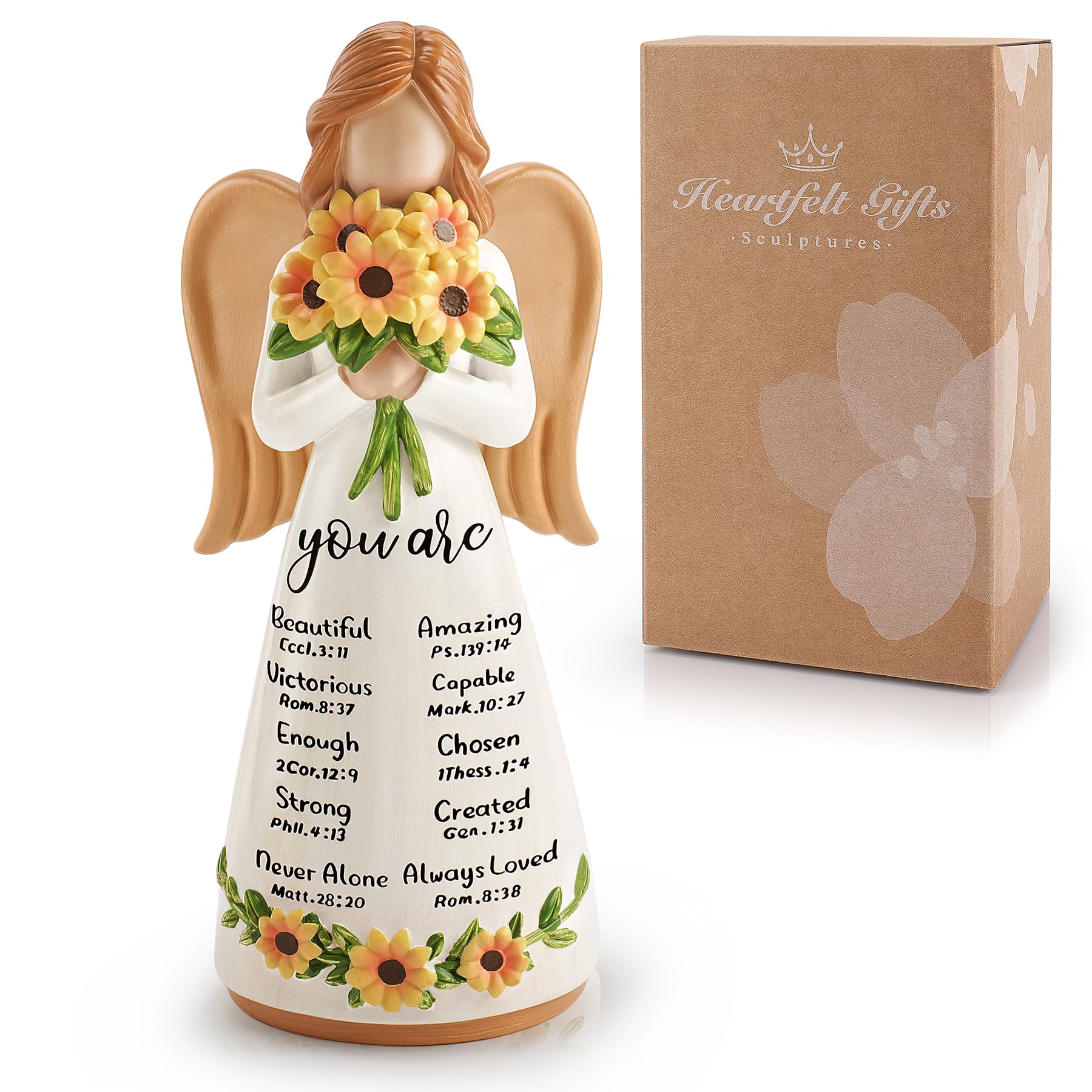 Sunflower Gift Figurine Birthday Gift for Fathers Mothers Day Thanksgiving Angel Figurine Hand-Painted Figurines Ornaments Memorial Gifts Angel Statue Ornament Home Figurines (Yellow Sunflower)