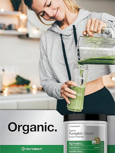 Miniatura 6 de Horbäach Proteína de semillas de calabaza orgánica | 16 onzas | Fórmula vegetariana, sin gluten y sin OMG | Suplemento Keto y Paleo | 0.53 oz de