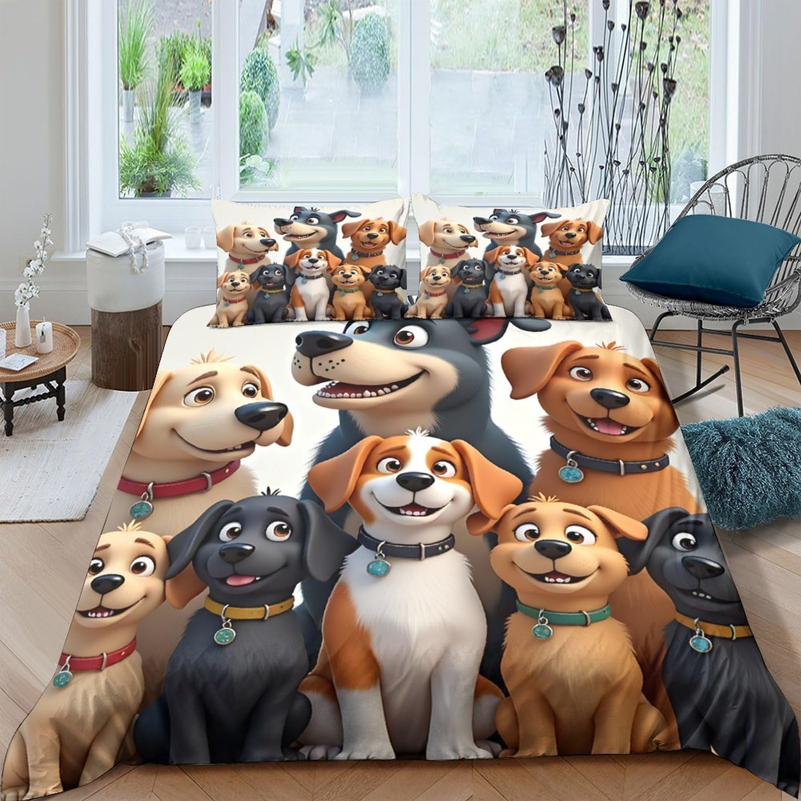 XFKLYNVCJ 3D Printed Cartoon dogs Comforter Cover Microfiber Animated pet characters Duvet Cover Lightweight Breathable for College Dorm Student Dormitory Bedding Use King（220x240cm）