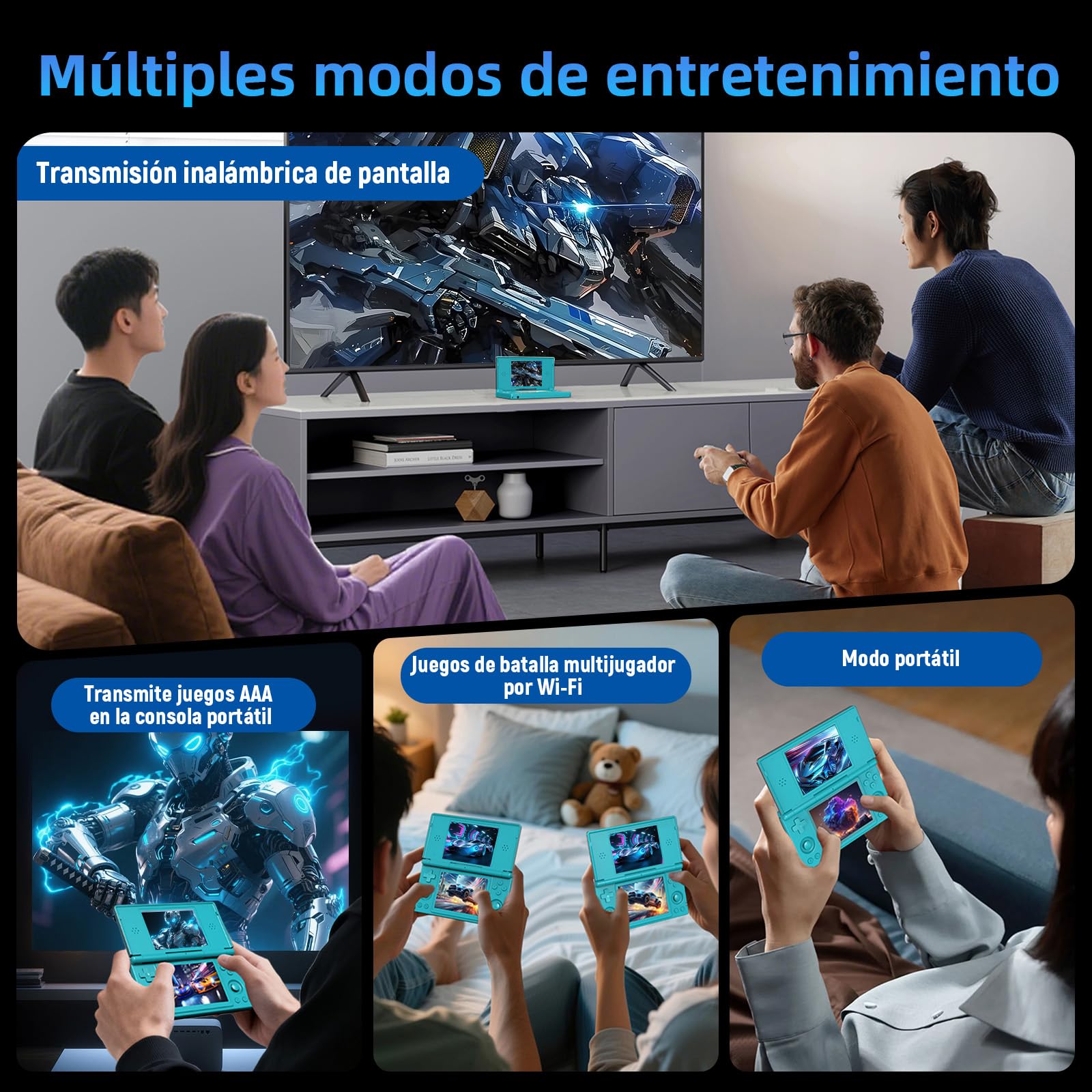 RG DS Android 14 Consola Portátil Retro con Función IA, Emulador Portátil con 25+ Emuladores, Pantalla IPS OCA de 4,0 Pulgadas, WiFi Bluetooth Salida TV HD, Lápiz Óptico (Sin Tarjeta, Azul)
