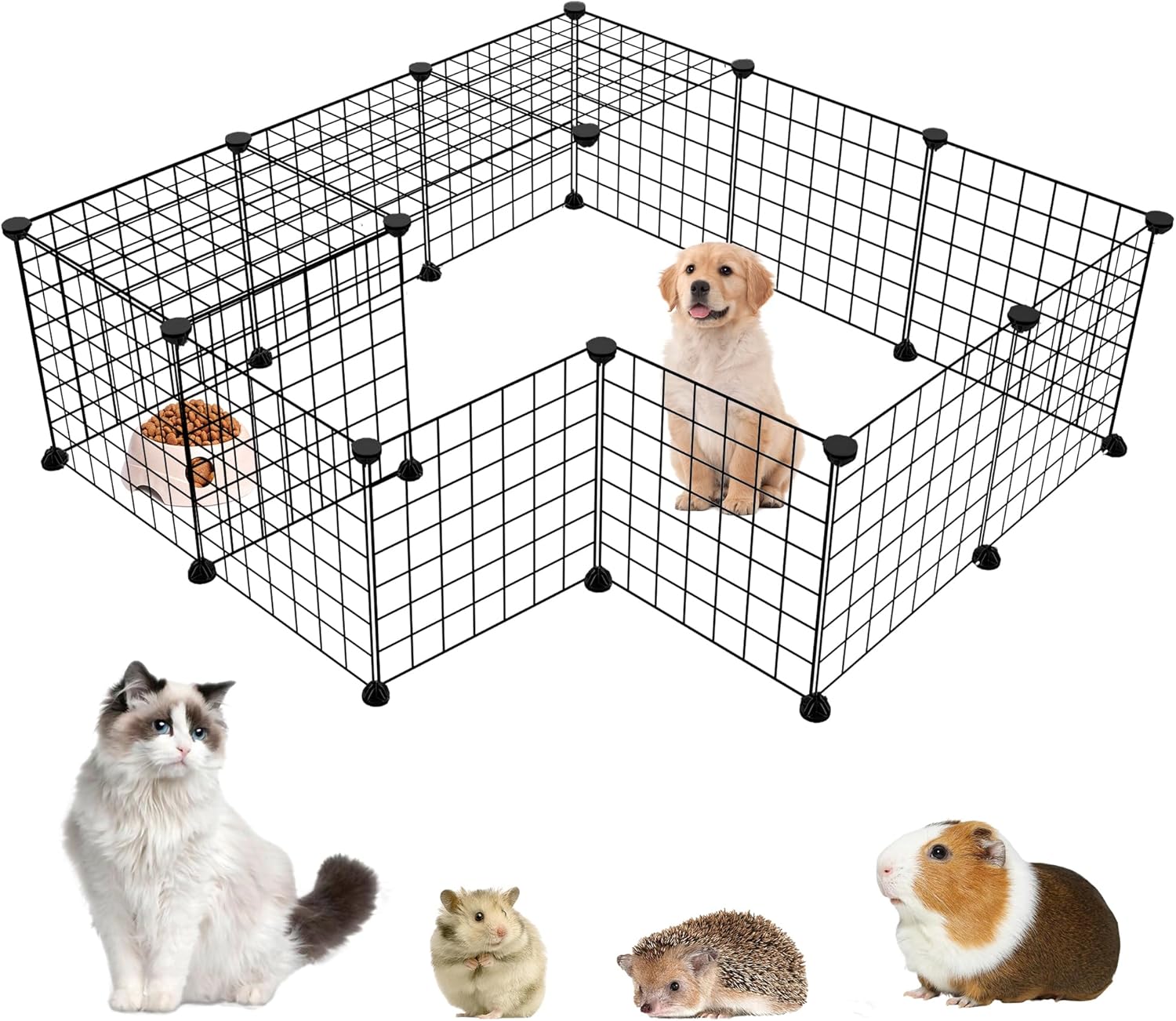 16 Panels Small Animal Playpen, Dog Puppy Playpen, Bunny Pen, Guinea Pig Cages, Rabbit Enclosure Indoor, Indoor Outdoor Black Metal Wire Yard Fence