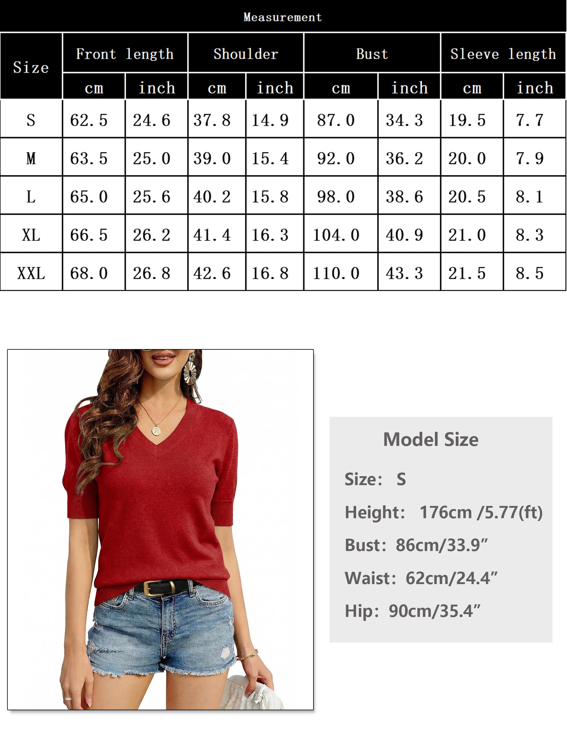 Totatuit Camiseta de Punto Mujer Manga Corta Cuello en V Suéter Ligero Primavera Casual Elegante Básico