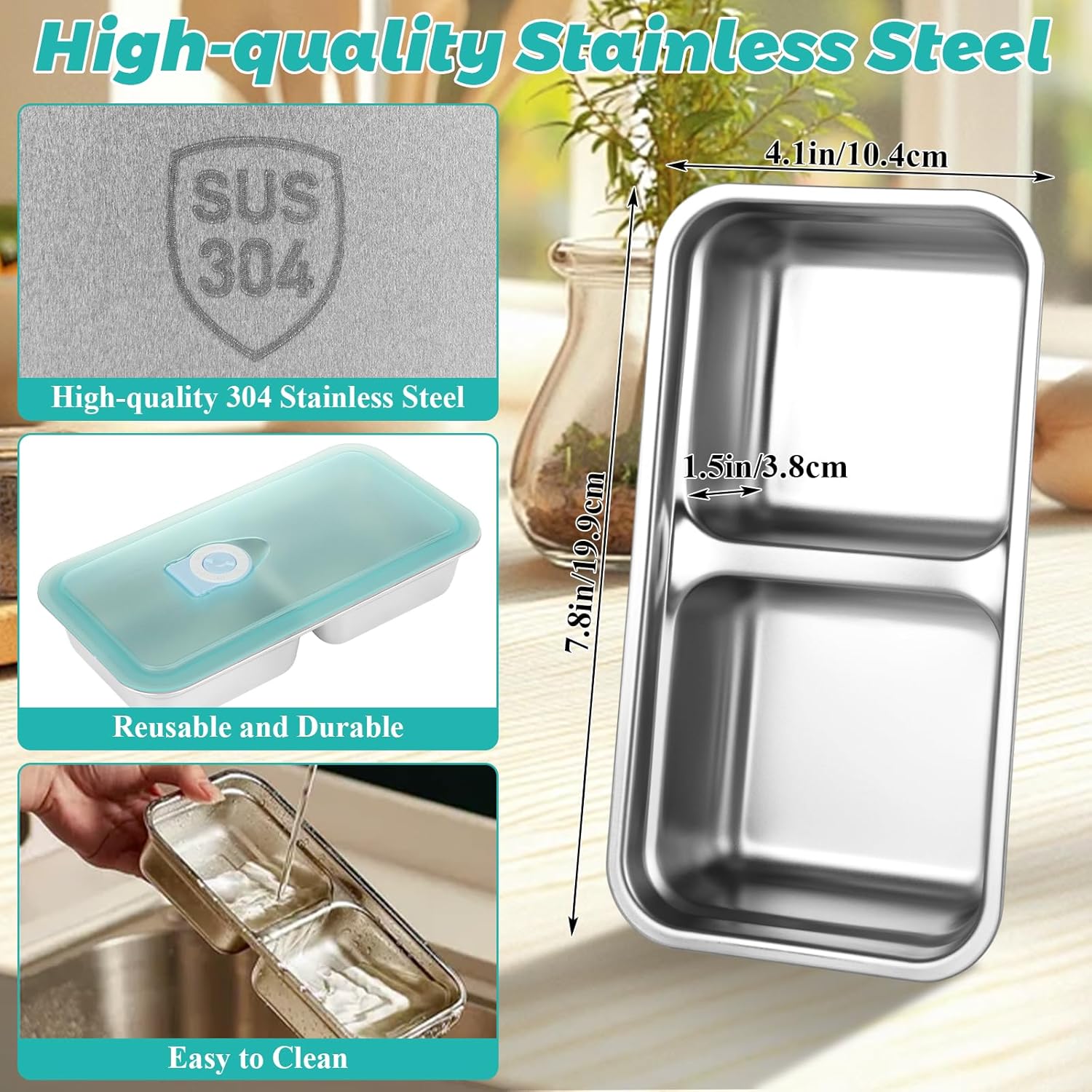 LANIAKEA 8PCS Stainless Steel Snack Containers with Lids Grab and Go 2 Compartment Food Storage Containers for Travel, Outdoor, Camping, Dishwasher-Safe - Image 2