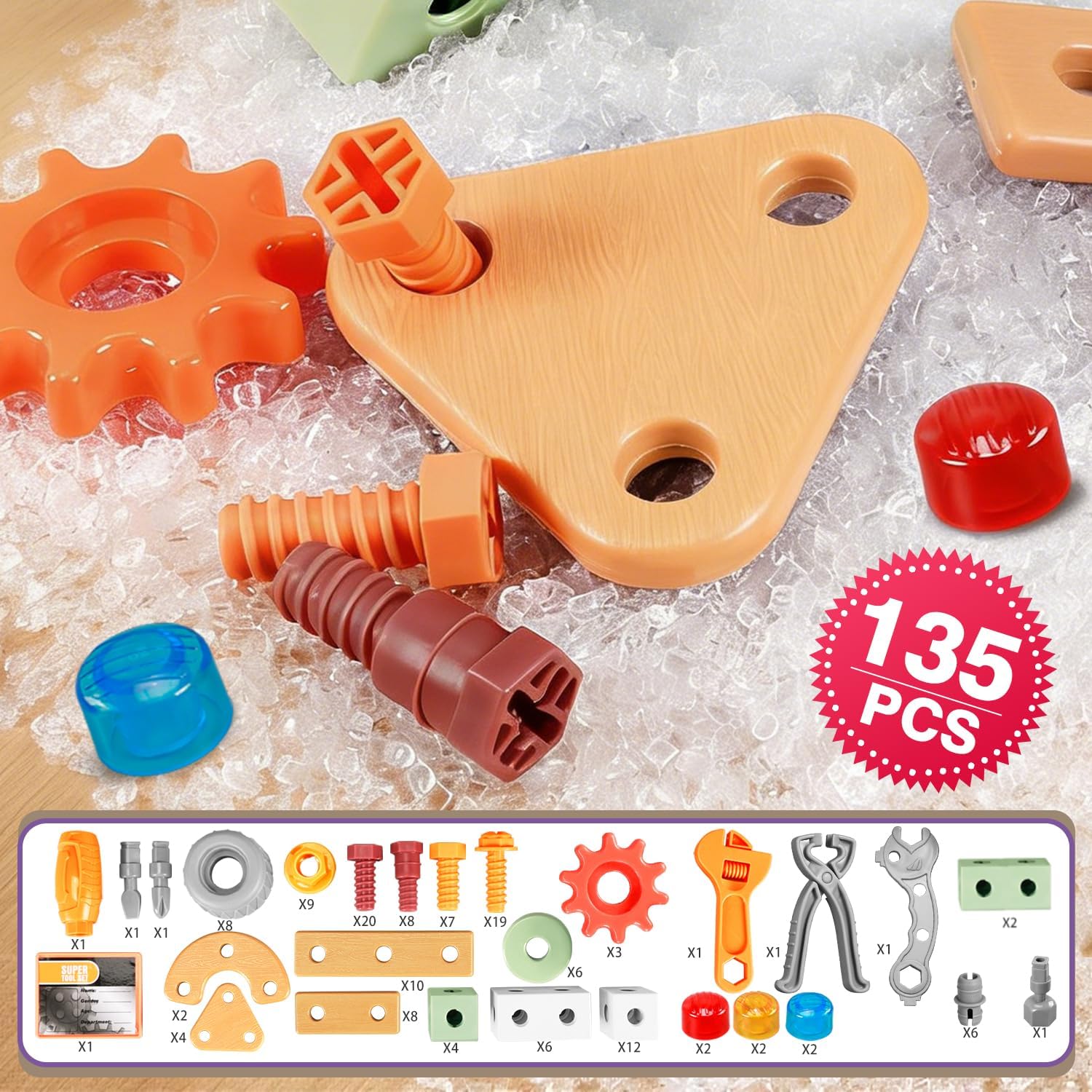 Kids Tool Set,135Pcs Toddler Tool Set with Toolbox,Educational Montessori Toys,STEM Pretend Play Construction Toys for 3 4 5 Year Old,ABS Plastic Repair Toolkit for 3-6 Year Old Boy,Best Birthday Gift