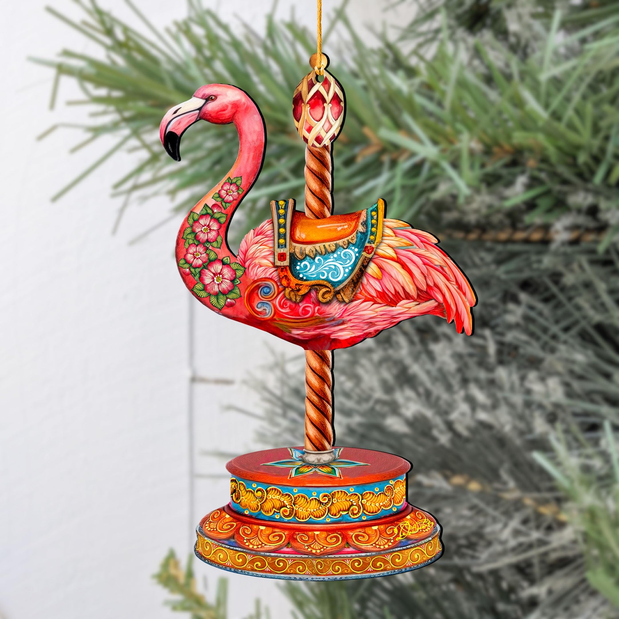 Amazon.com: Pink Flamingo Carousel Christmas Wooden Ornaments by G